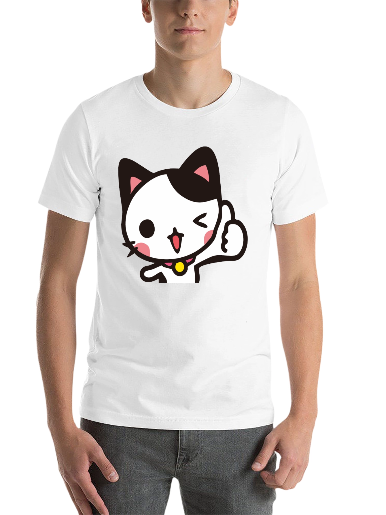 Black Cool Black T-Shirt with Cute Winking Cat Graphic view 14