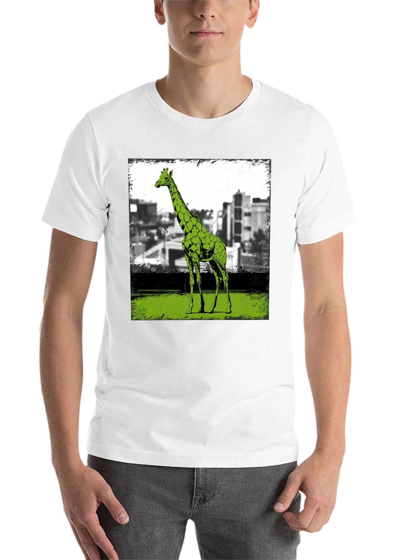 Black Giraffe Cityscape Graphic Tee - Cool Animal Print Shirt view 14