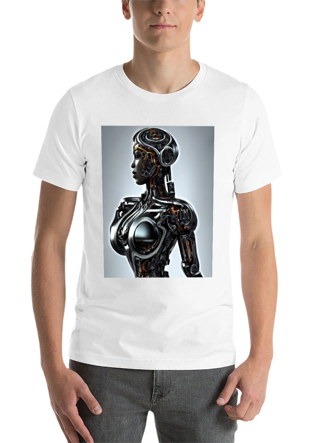 Black Futuristic Robot Woman Graphic Tee - Black view 14