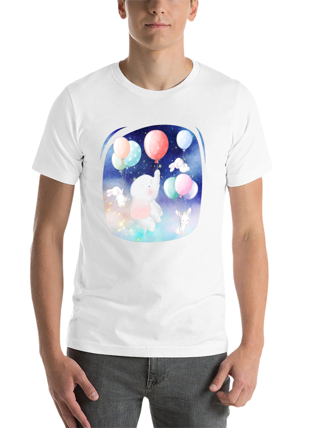 Cute Elephant & Bunny Balloon Ride Graphic Tee - 14