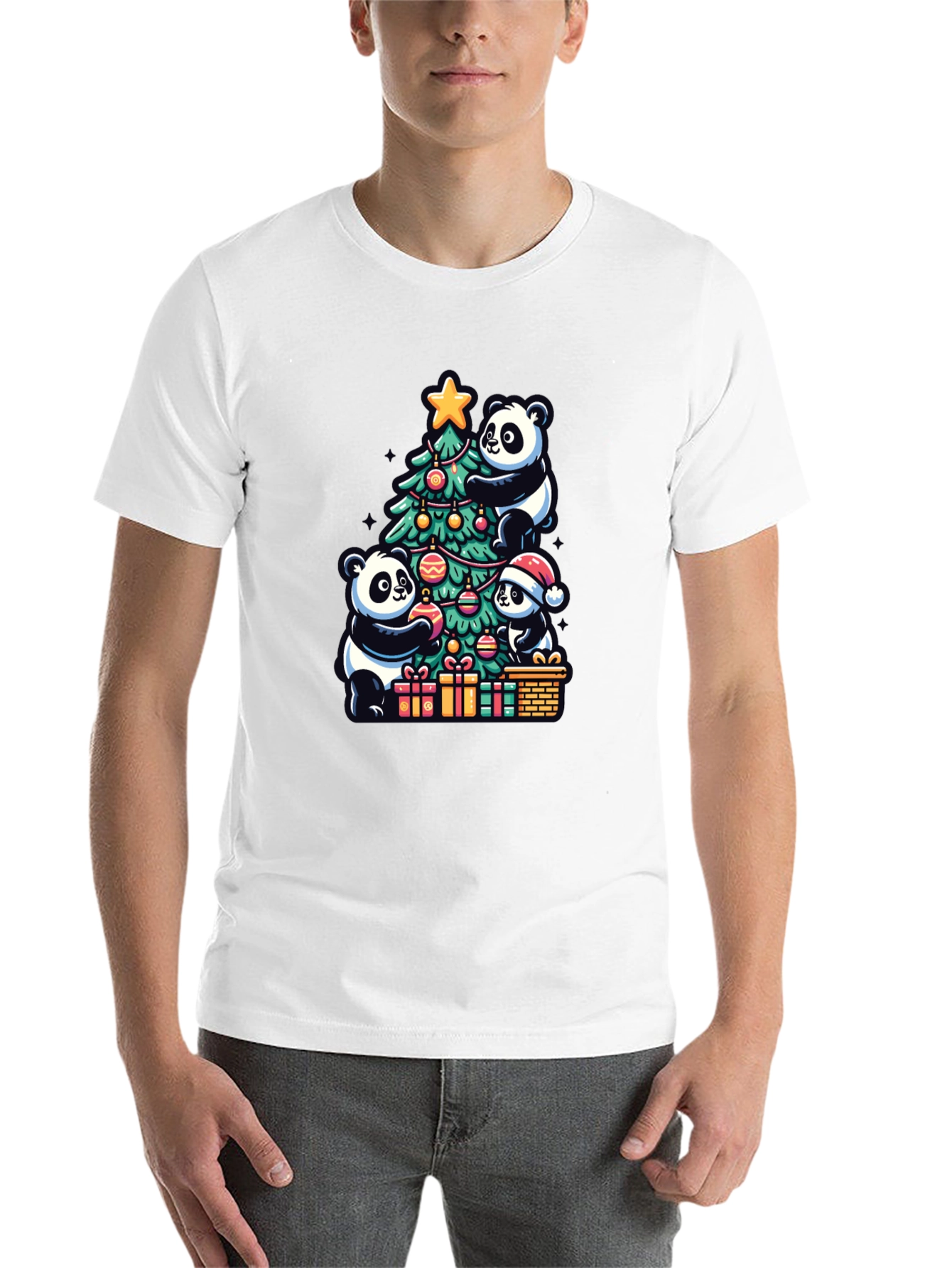 Black Panda Christmas T-Shirt - Holiday Festive Wear view 14