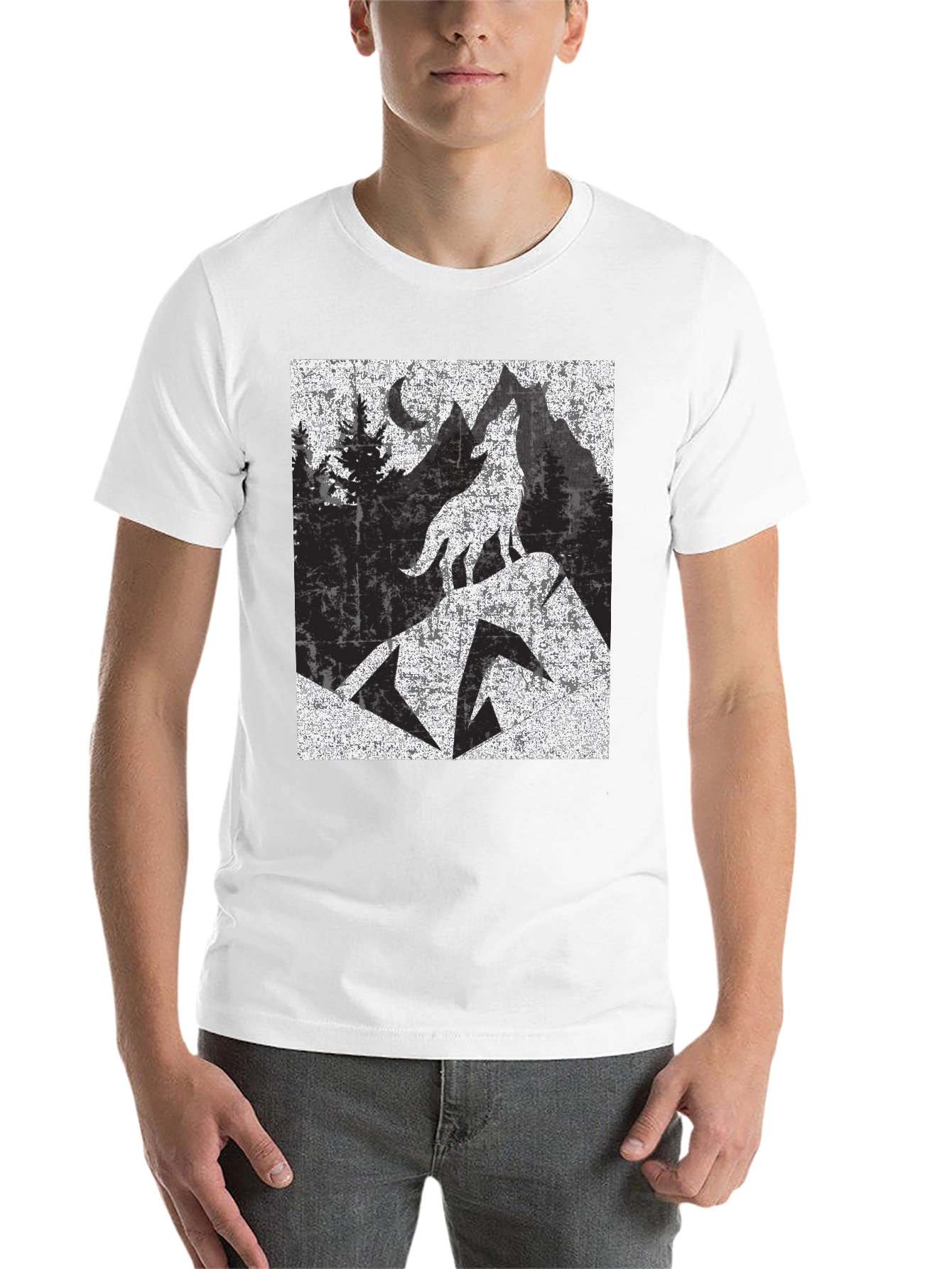 Black Wolf Howling at Moon Tee view 14