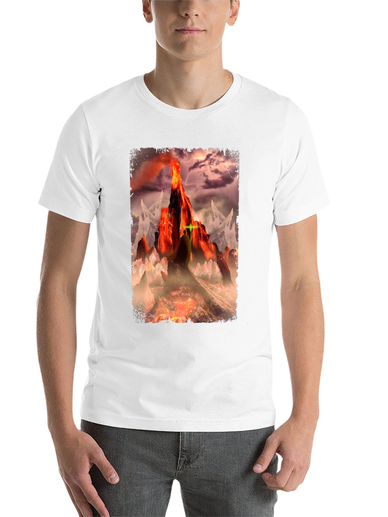 Black Volcano Fantasy Graphic T-Shirt - Dark Apparel view 14