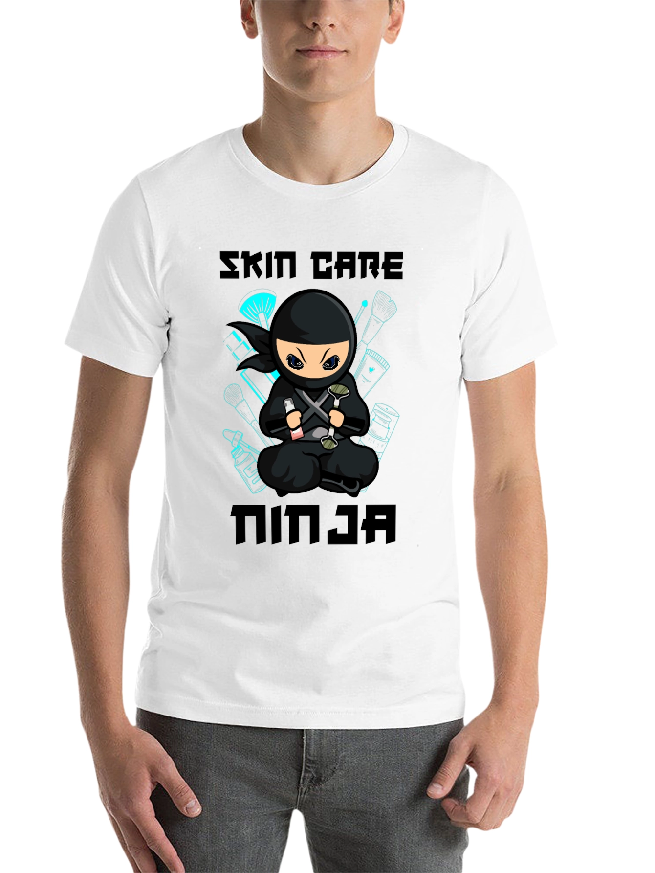 Black Skin Care Ninja T-Shirt - Black Cotton Graphic Tee view 14