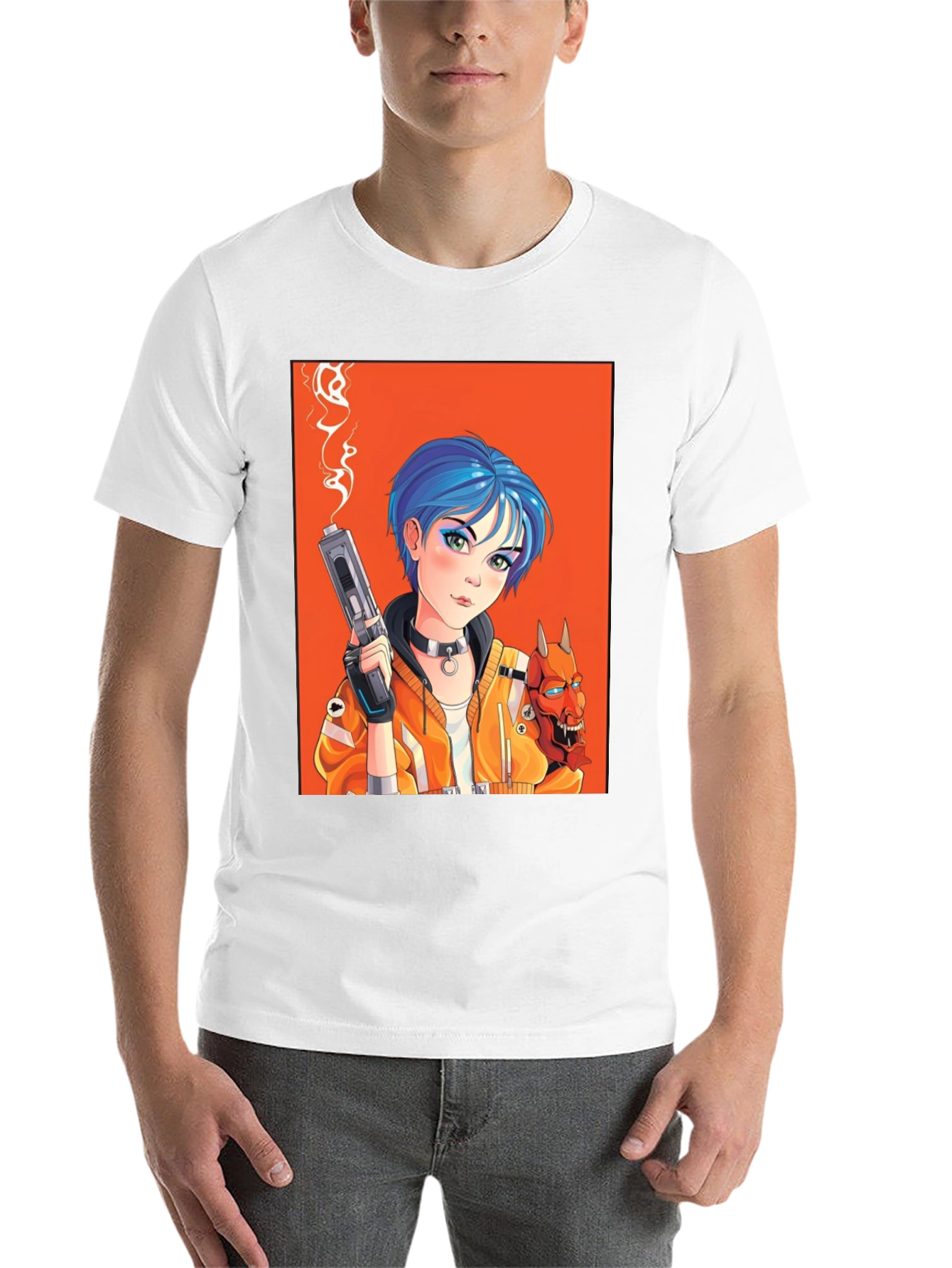 Black Anime Girl with Gun Black T-Shirt view 14