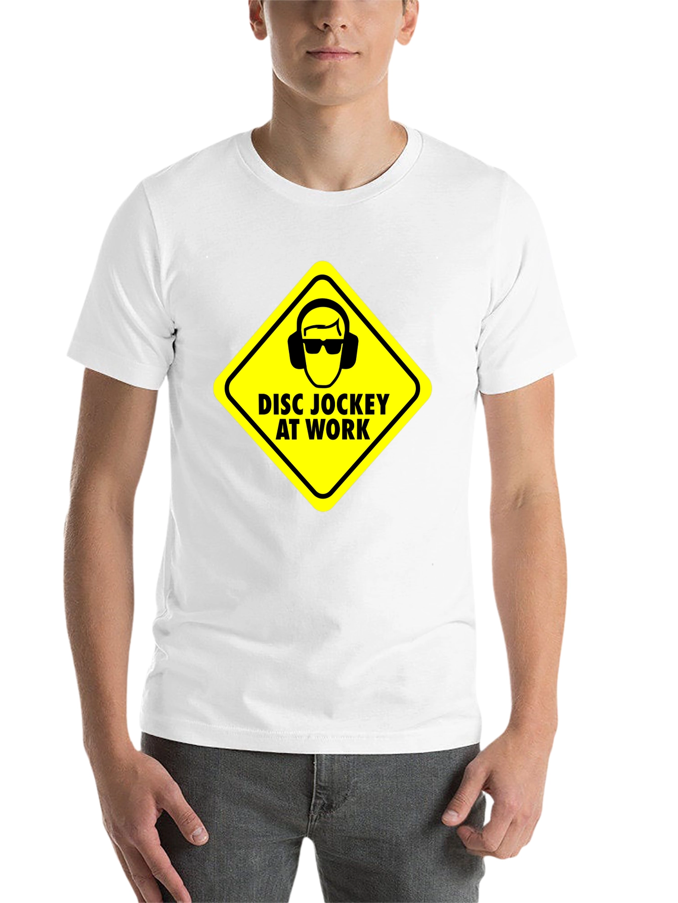 Black Disc Jockey at Work Warning T-Shirt - Black view 14