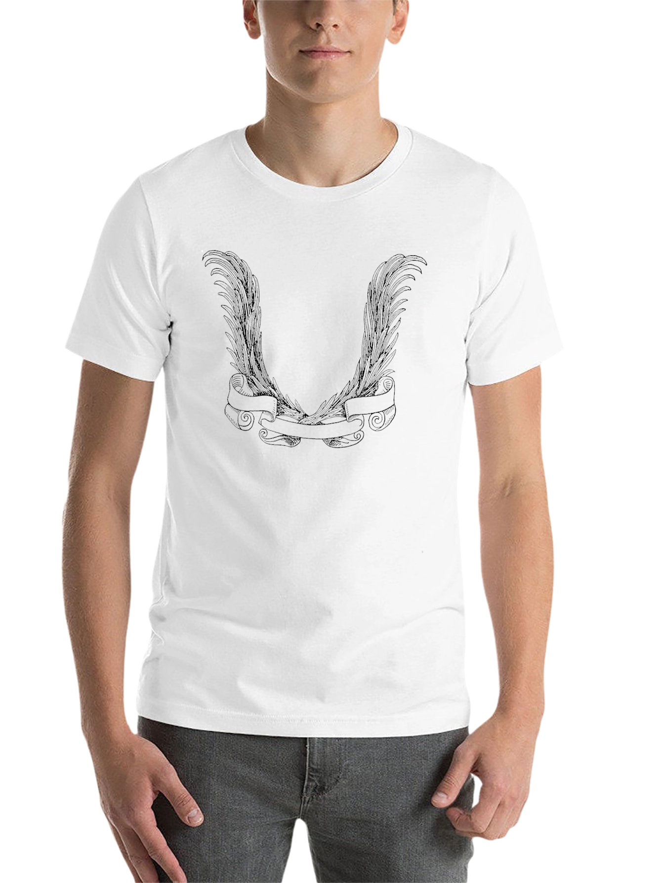Black Men's Black Graphic Tee - Wings & Banner Design view 14
