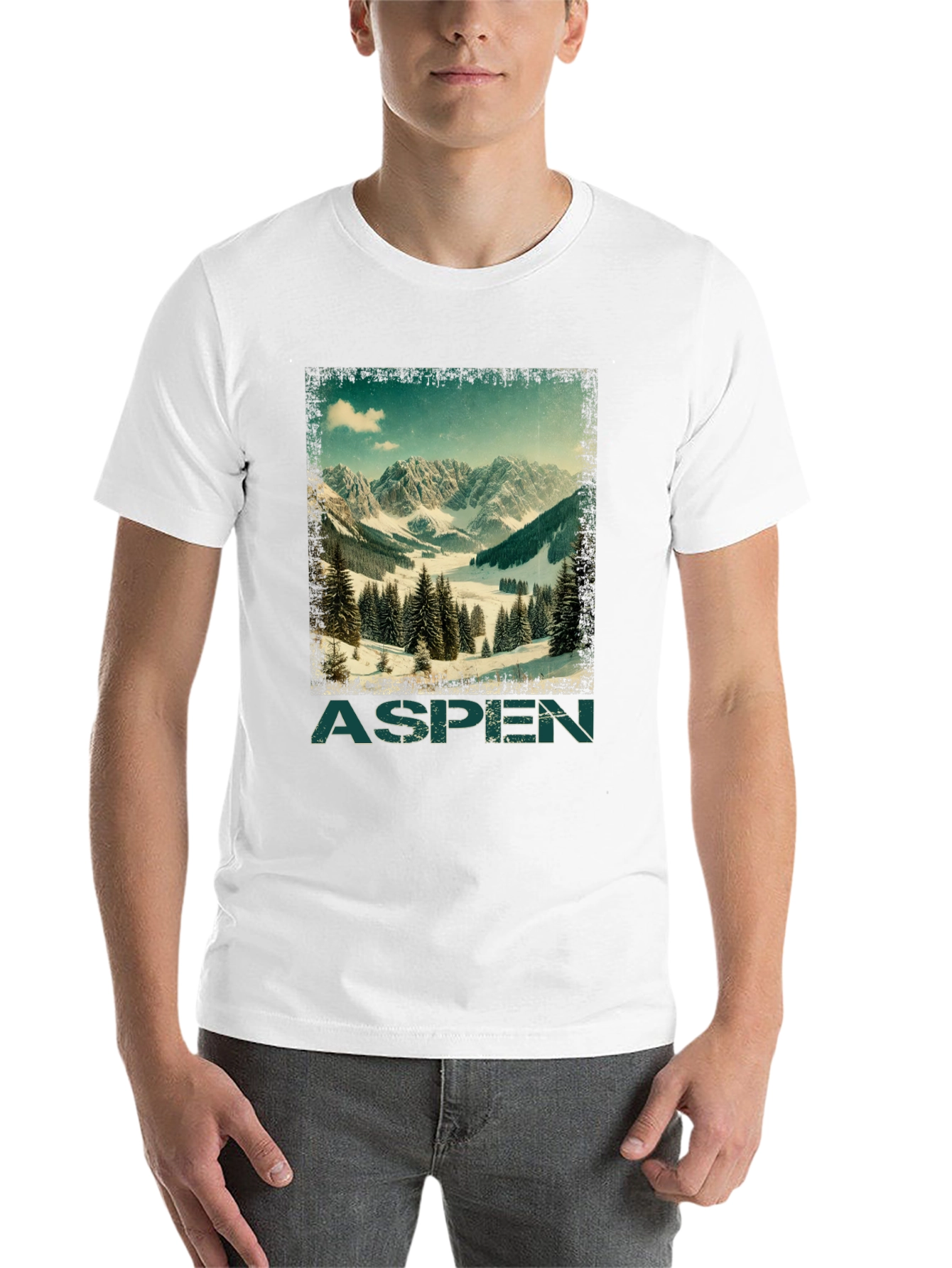 Black Aspen Mountain Graphic T-Shirt - Vintage Ski Design view 14