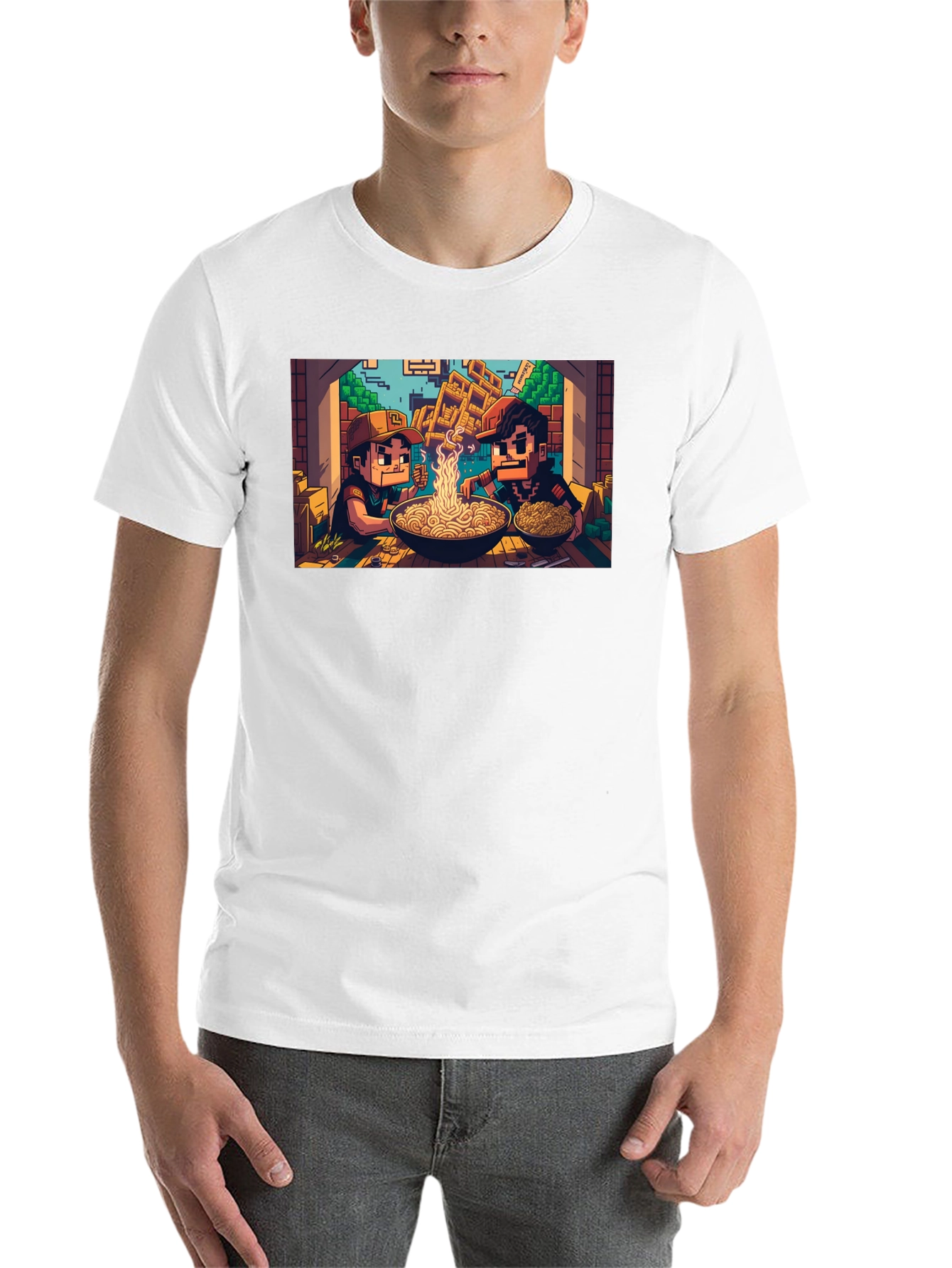 Black Pixel Art Ramen T-Shirt view 14