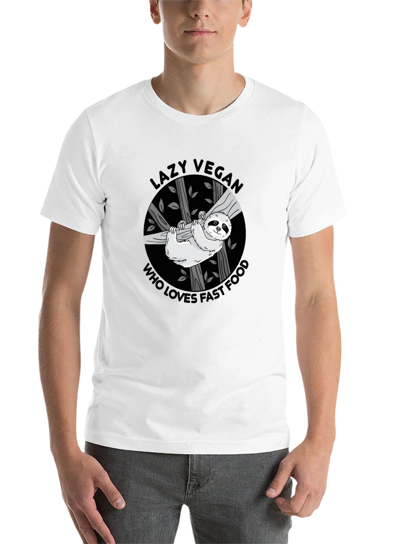 Black Lazy Vegan Fast Food Sloth Graphic Tee view 14