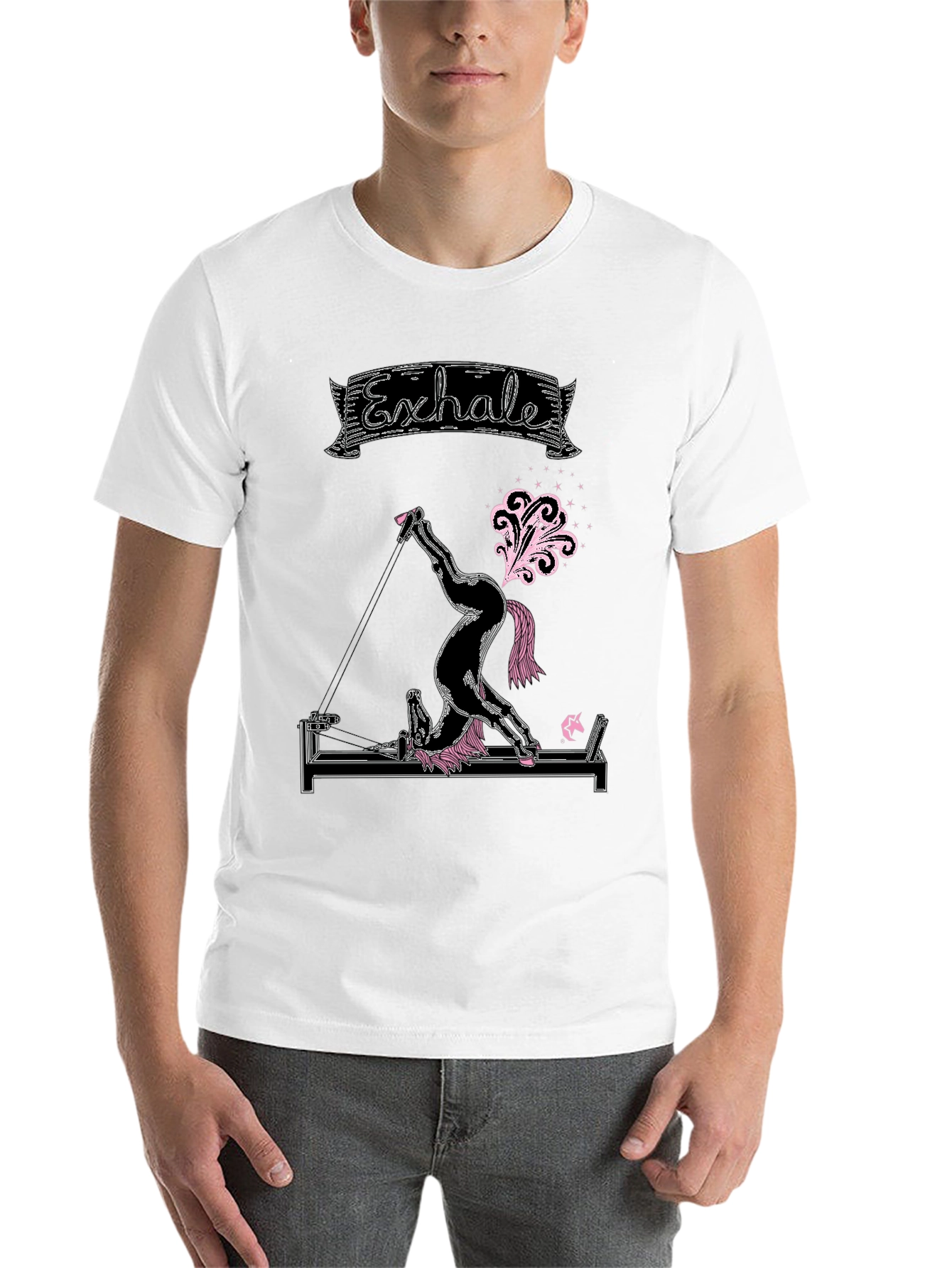 Black Exhale Pilates Horse T-Shirt Funny Exercise Graphic Tee view 14