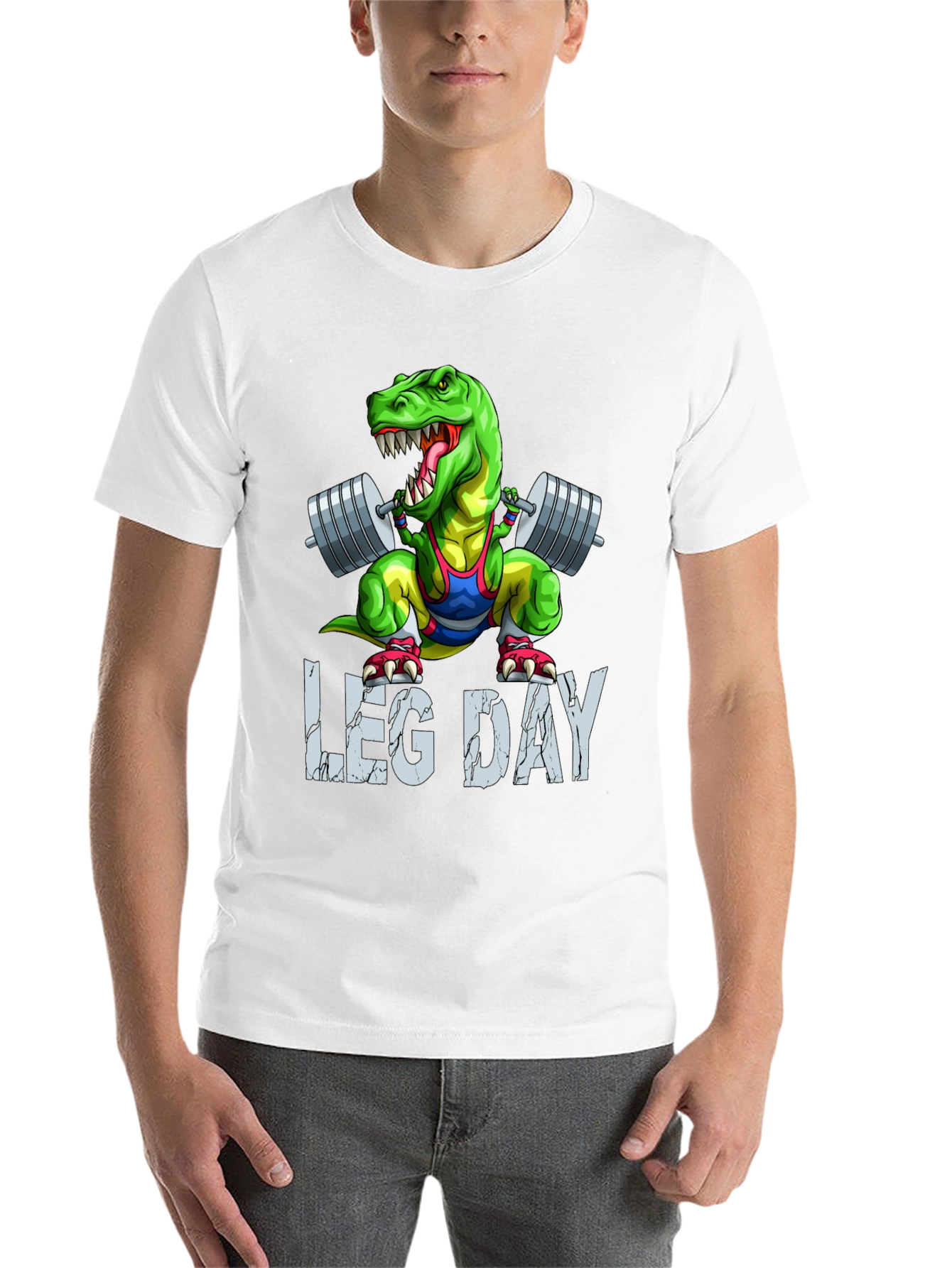 Black Dino Leg Day T-Shirt: Funny Gym Workout Tee view 14