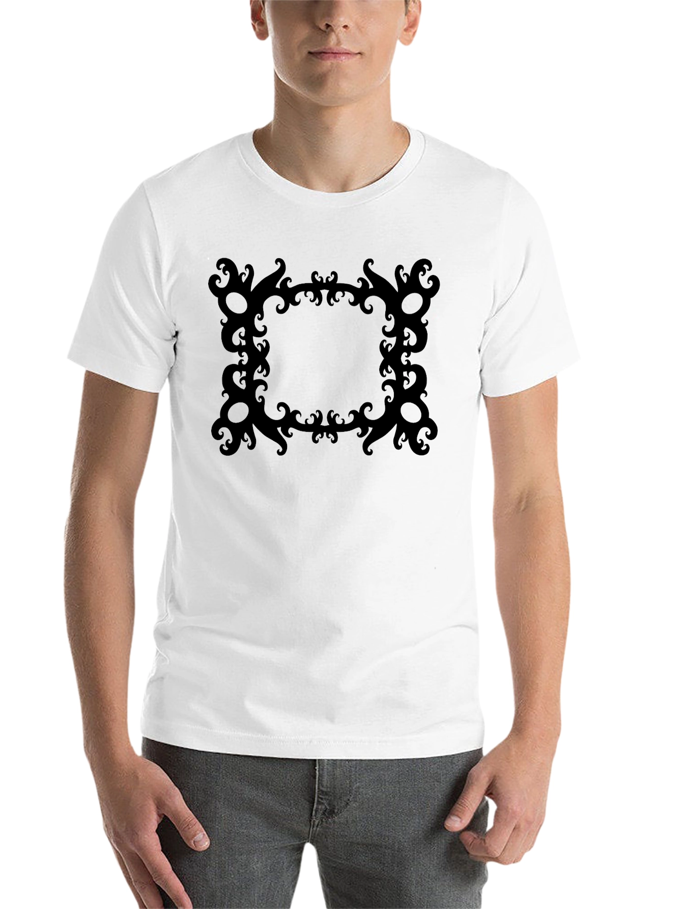 Black Stylish Black Tee with Ornate Square Graphic view 14