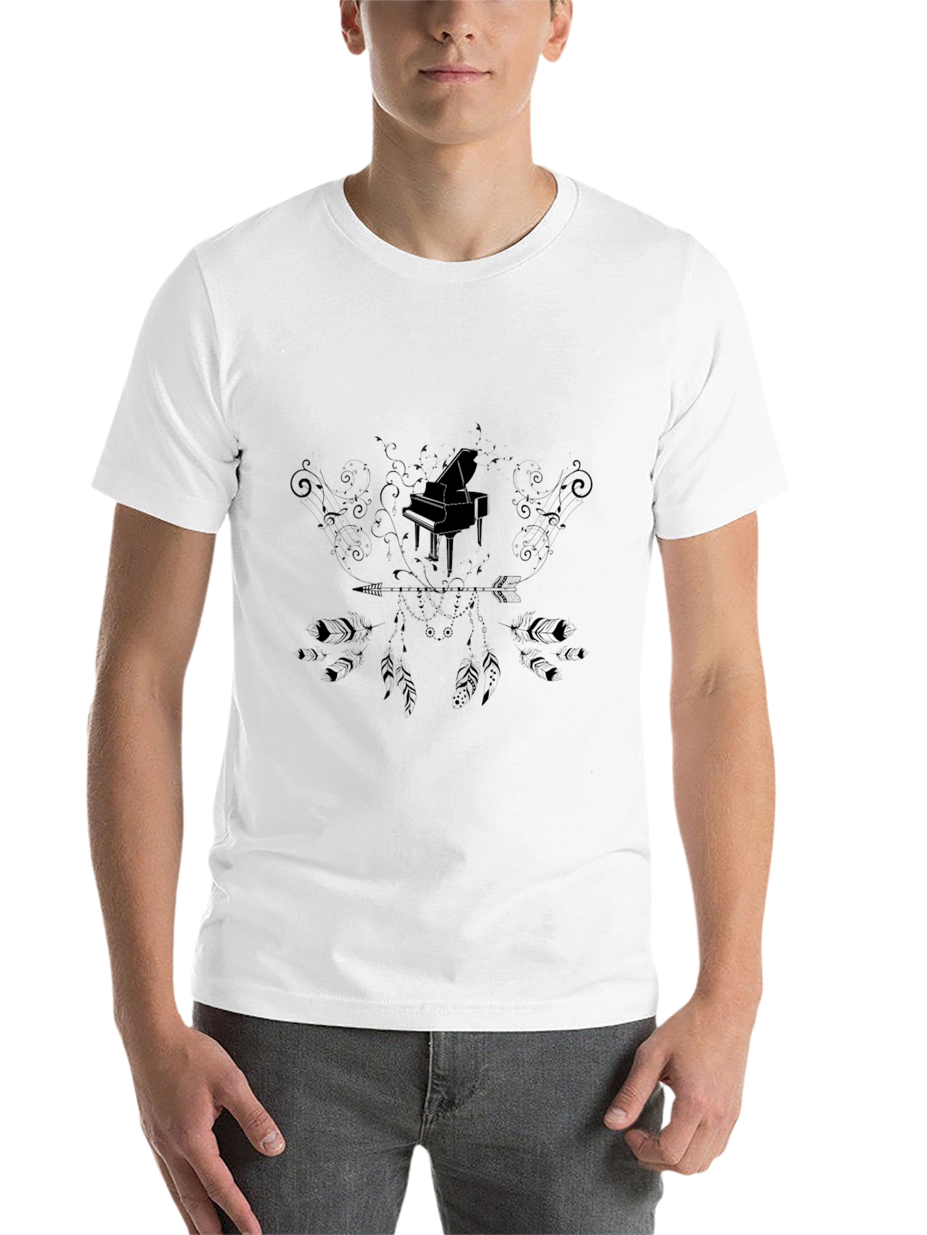Black Men's Black Graphic Tee - Piano Arrow Design view 14