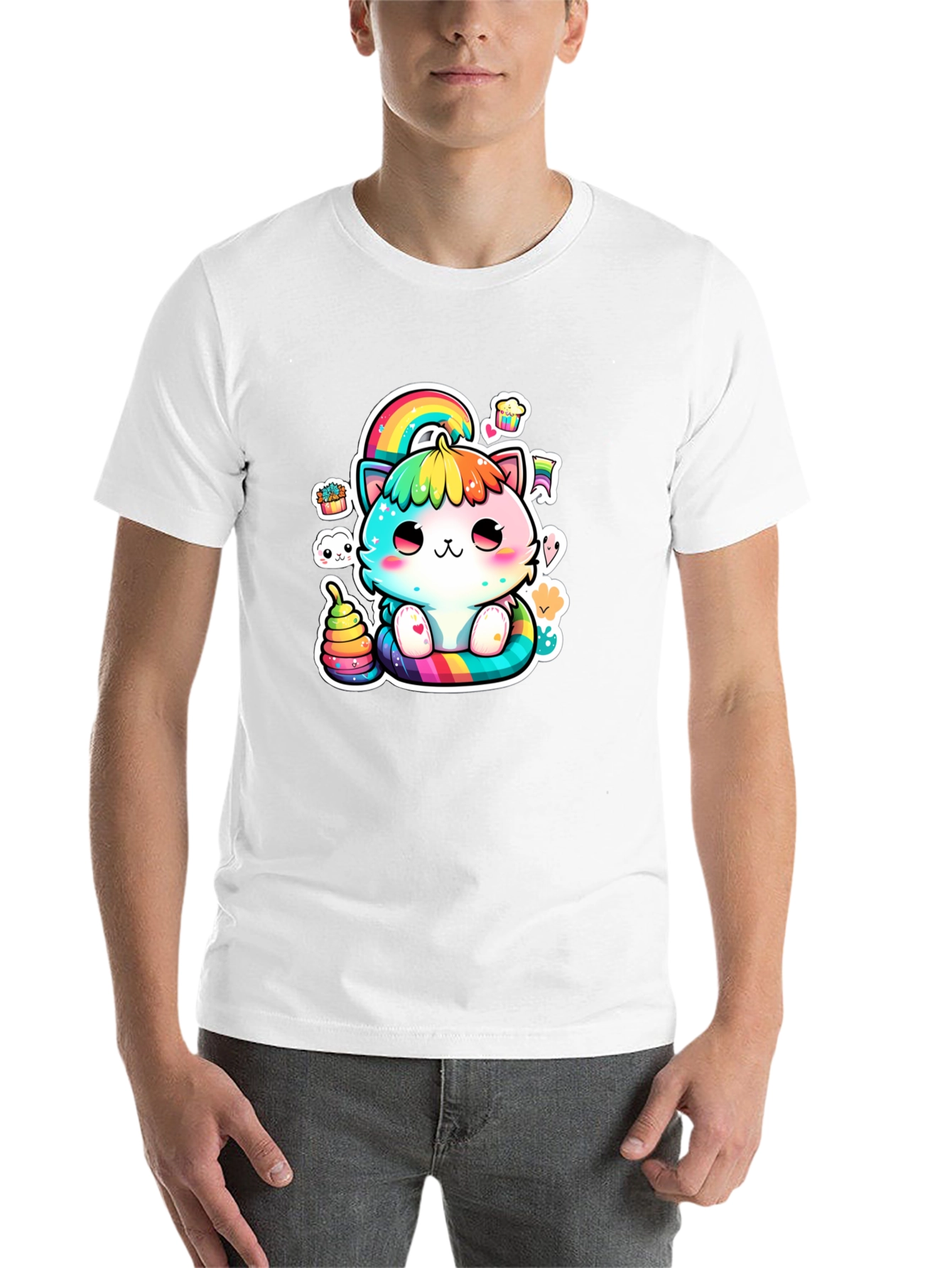 Black Rainbow Cat T-Shirt: Cute Kawaii Design view 14