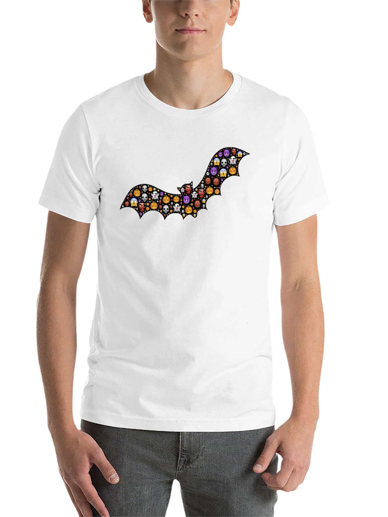 Black Halloween Emoji Bat T-Shirt view 14