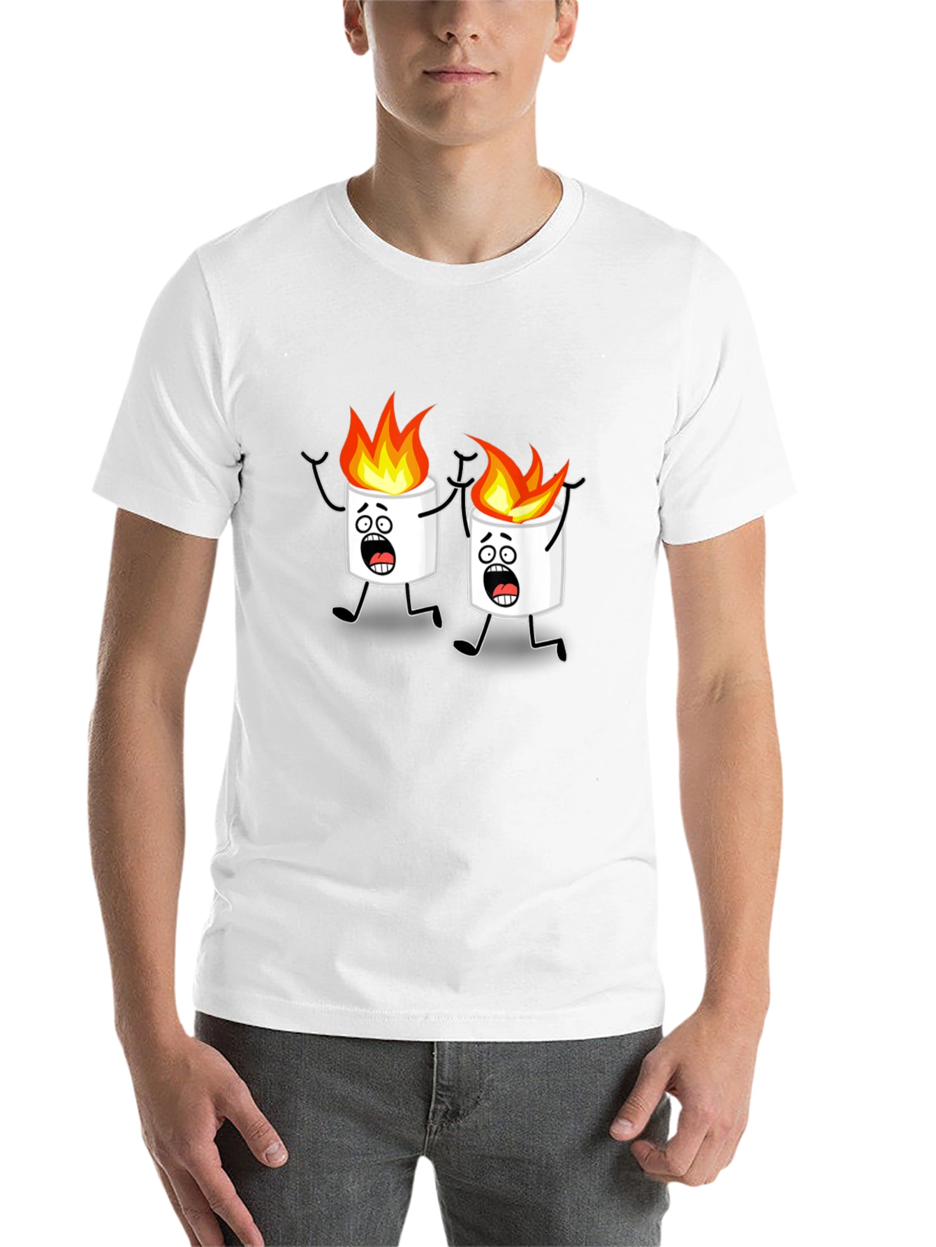 Black Scared Marshmallow Cartoon Graphic Black Tee view 14