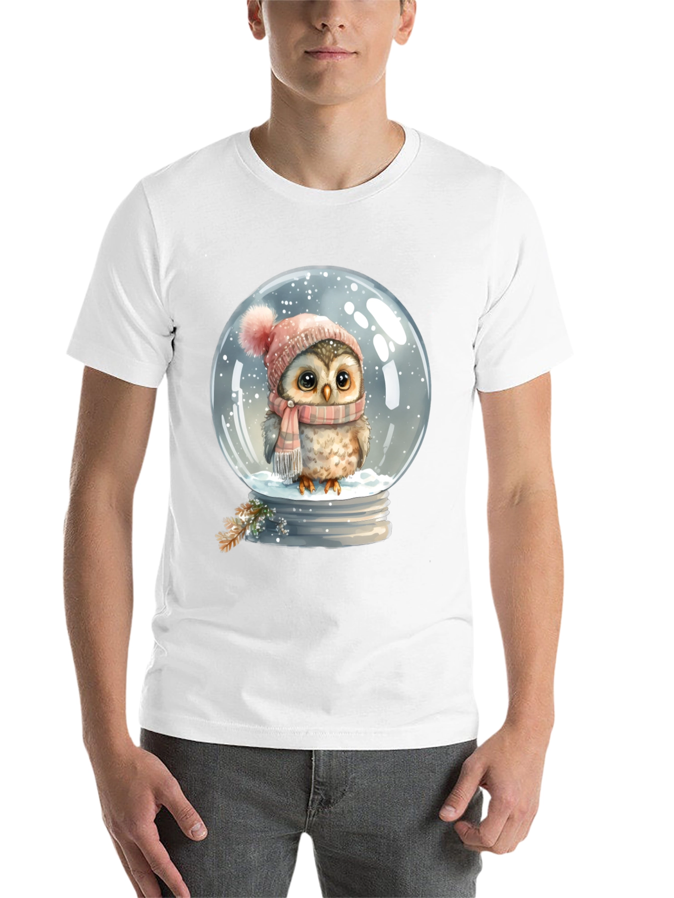 Winter Owl in Snow Globe Black T-Shirt - 14