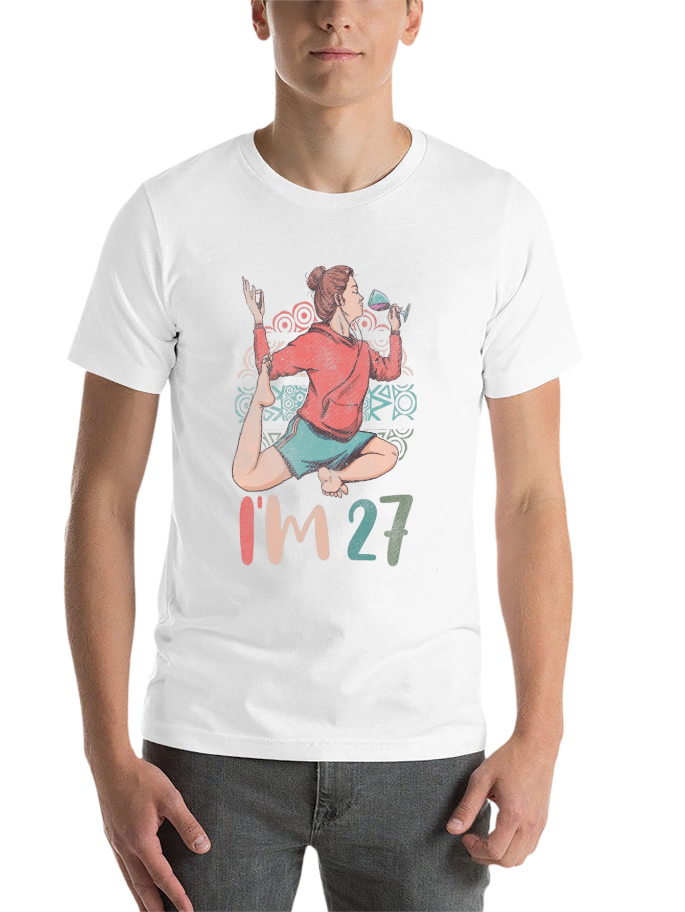 Black Yoga & Wine Birthday T-Shirt - I'm 27 Graphic Tee view 14