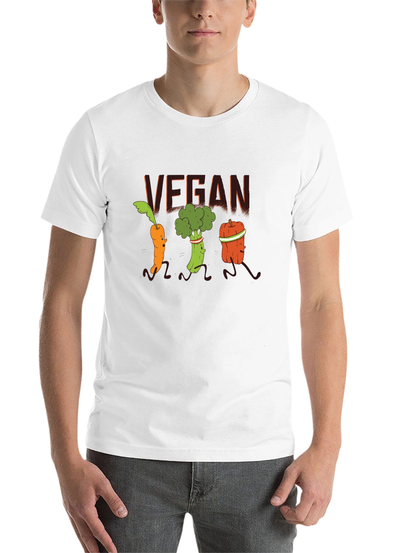 Black Vegan Vegetable Cartoon T-Shirt - Black view 14