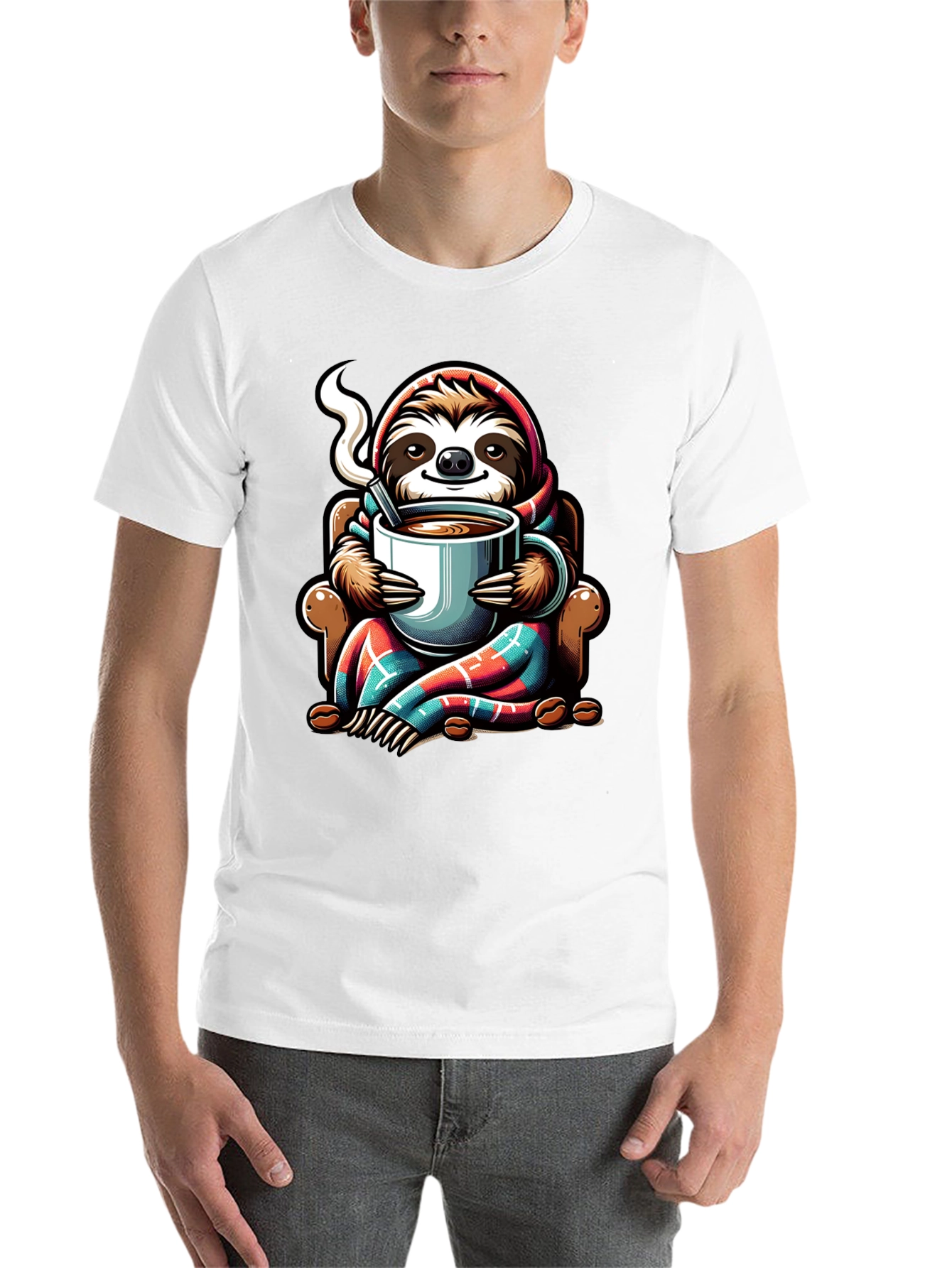 Black Cozy Sloth Coffee Lover T-Shirt view 14