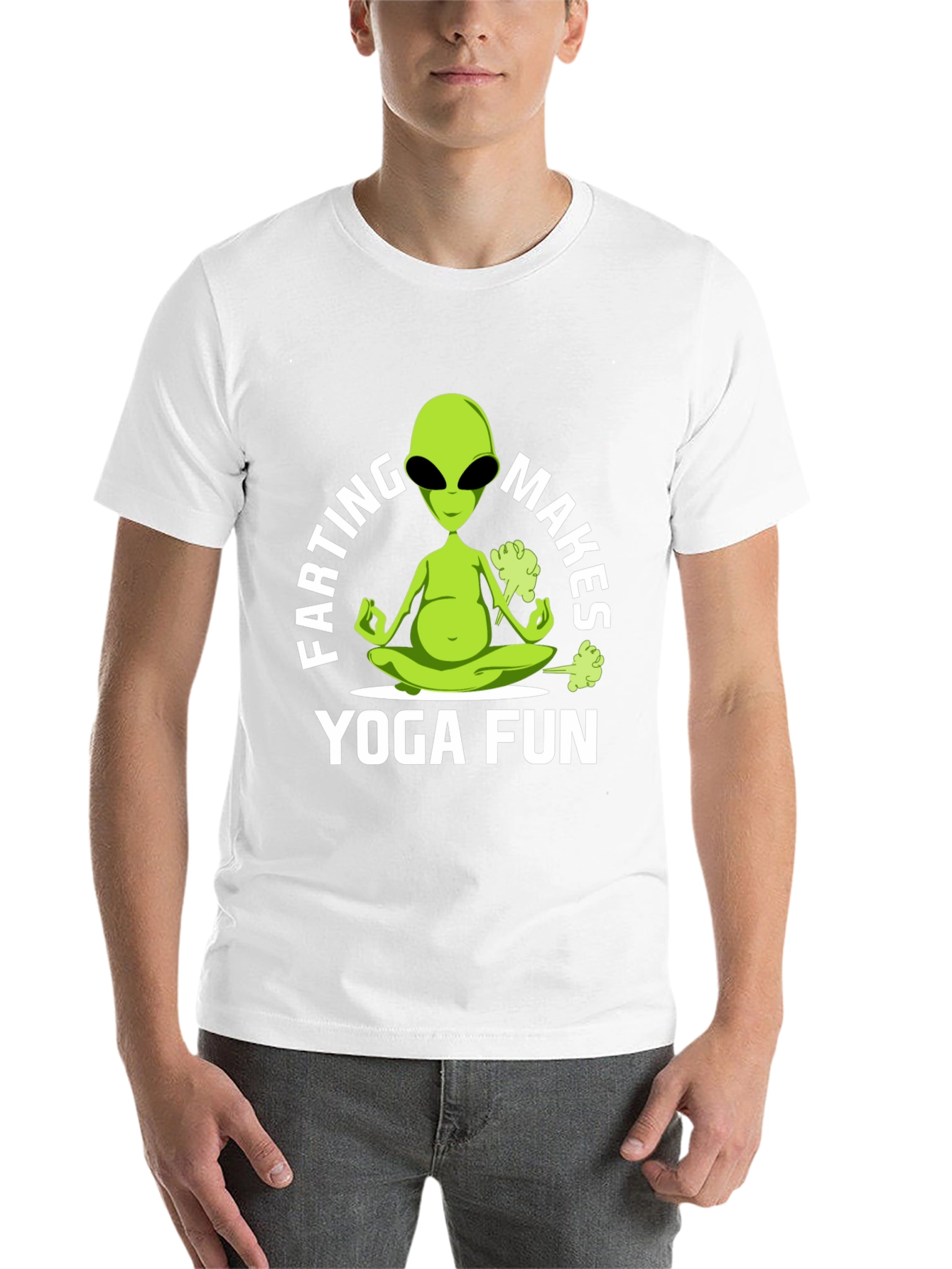 Black Farting Alien Yoga Funny T-Shirt view 14