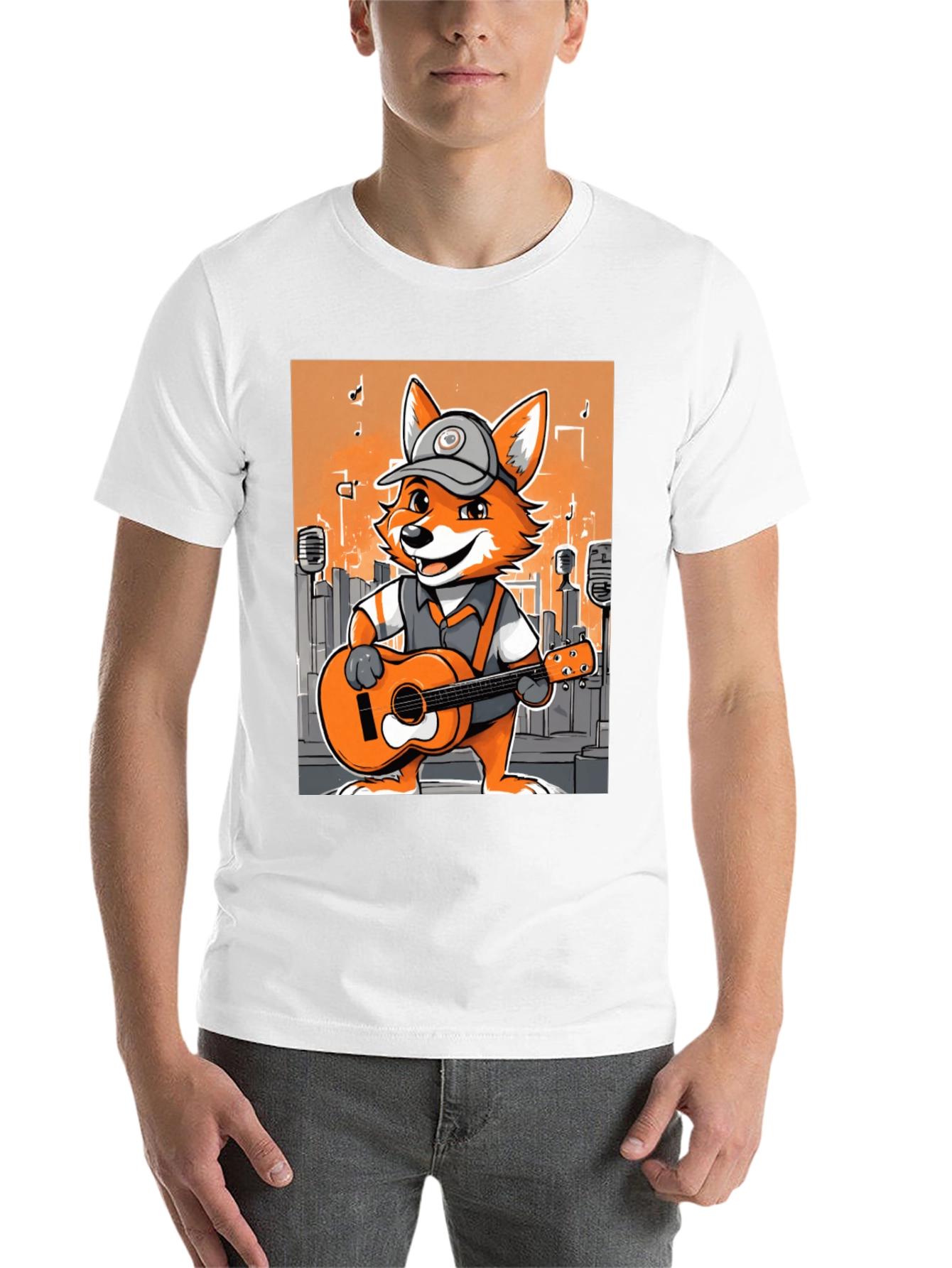 Black Cartoon Fox Musician Graphic Tee view 14
