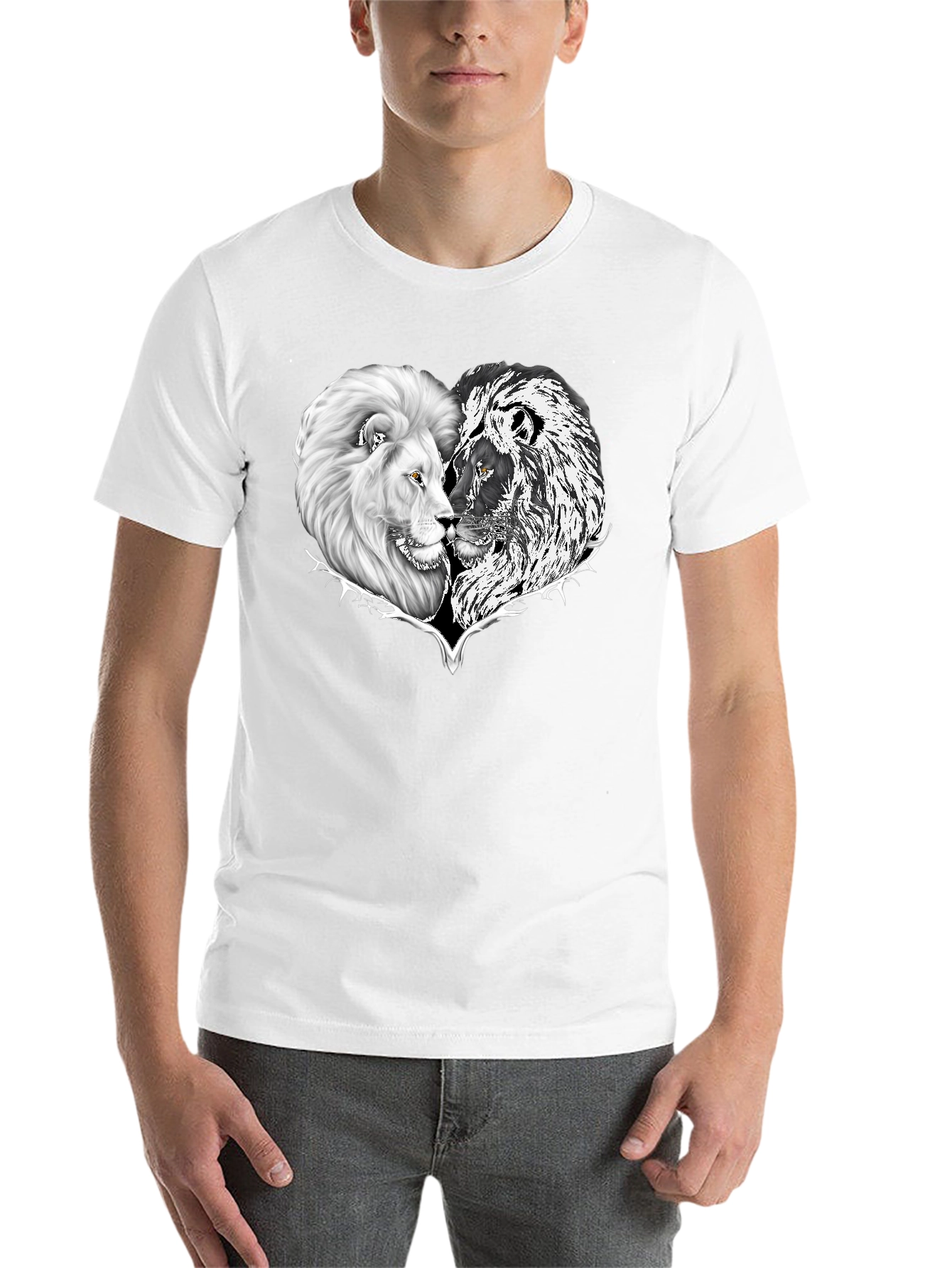 Black Yin Yang Lion Heart Graphic Tee - Black view 14
