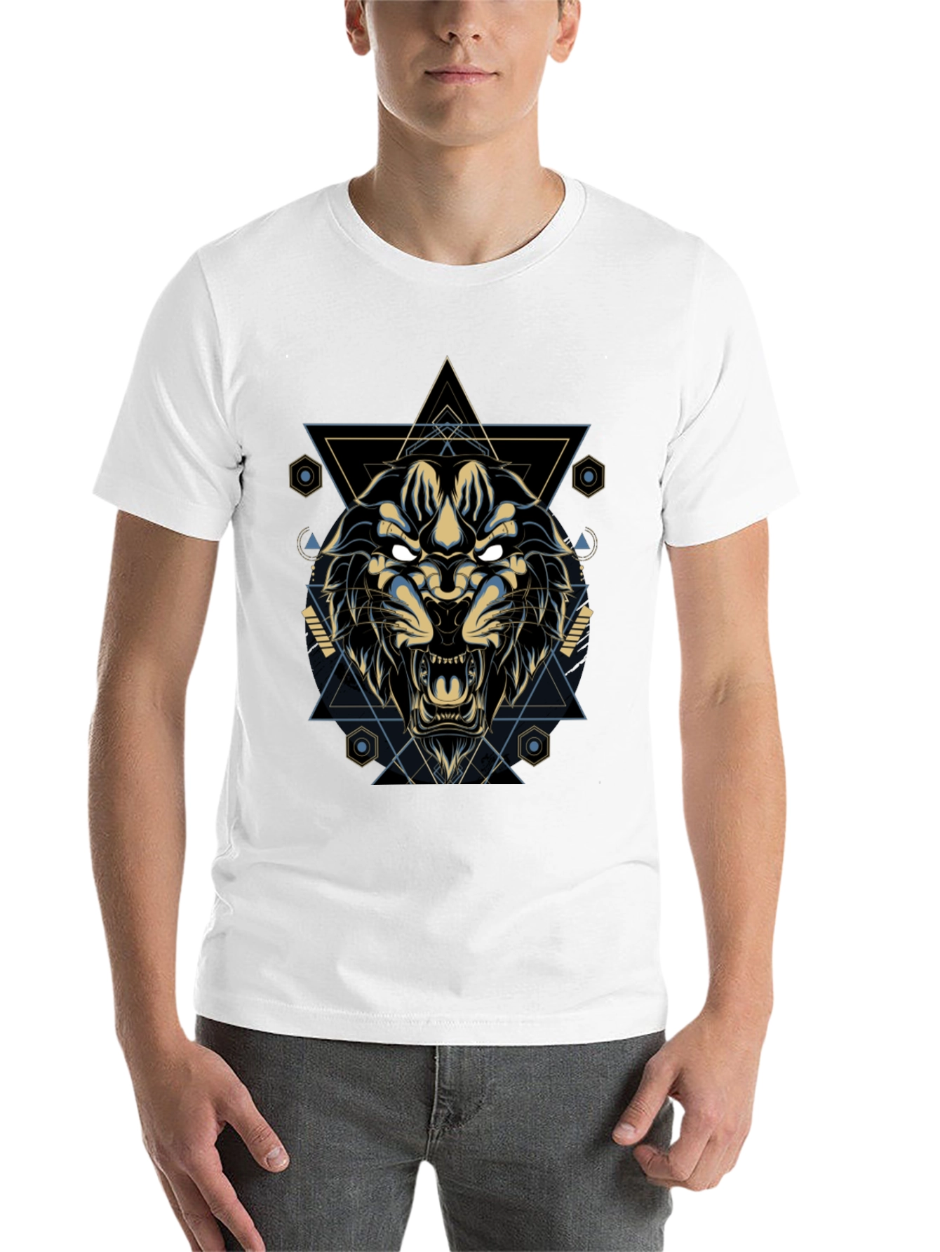 Black Geometric Lion Graphic Tee - Cool & Stylish view 14