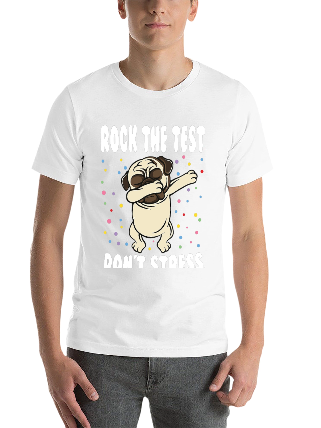 Black Rock The Test Funny Pug T-Shirt view 14