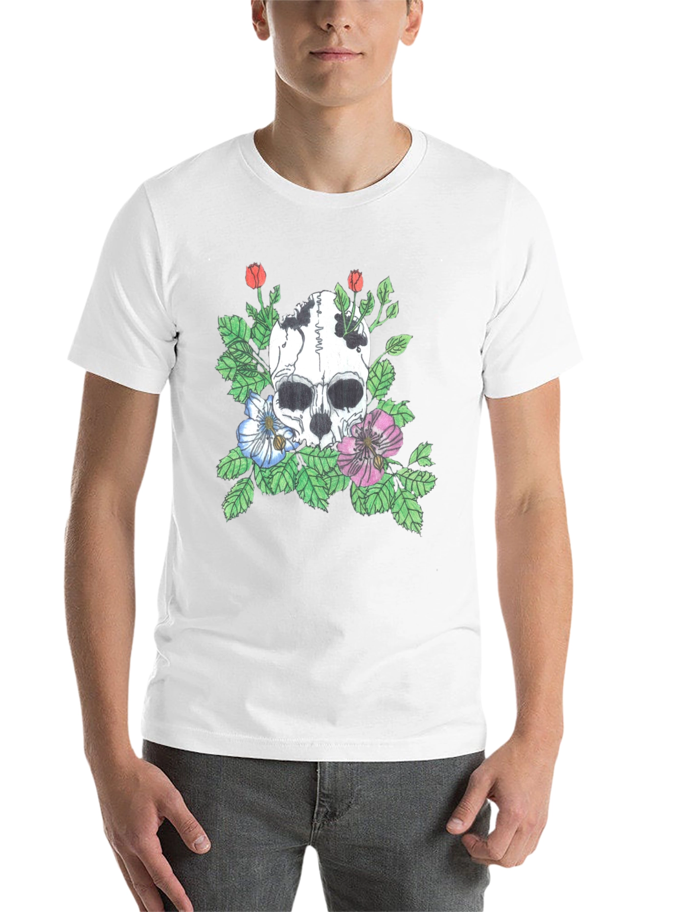Black Skull Floral Graphic Tee - Stylish Black T-Shirt view 14
