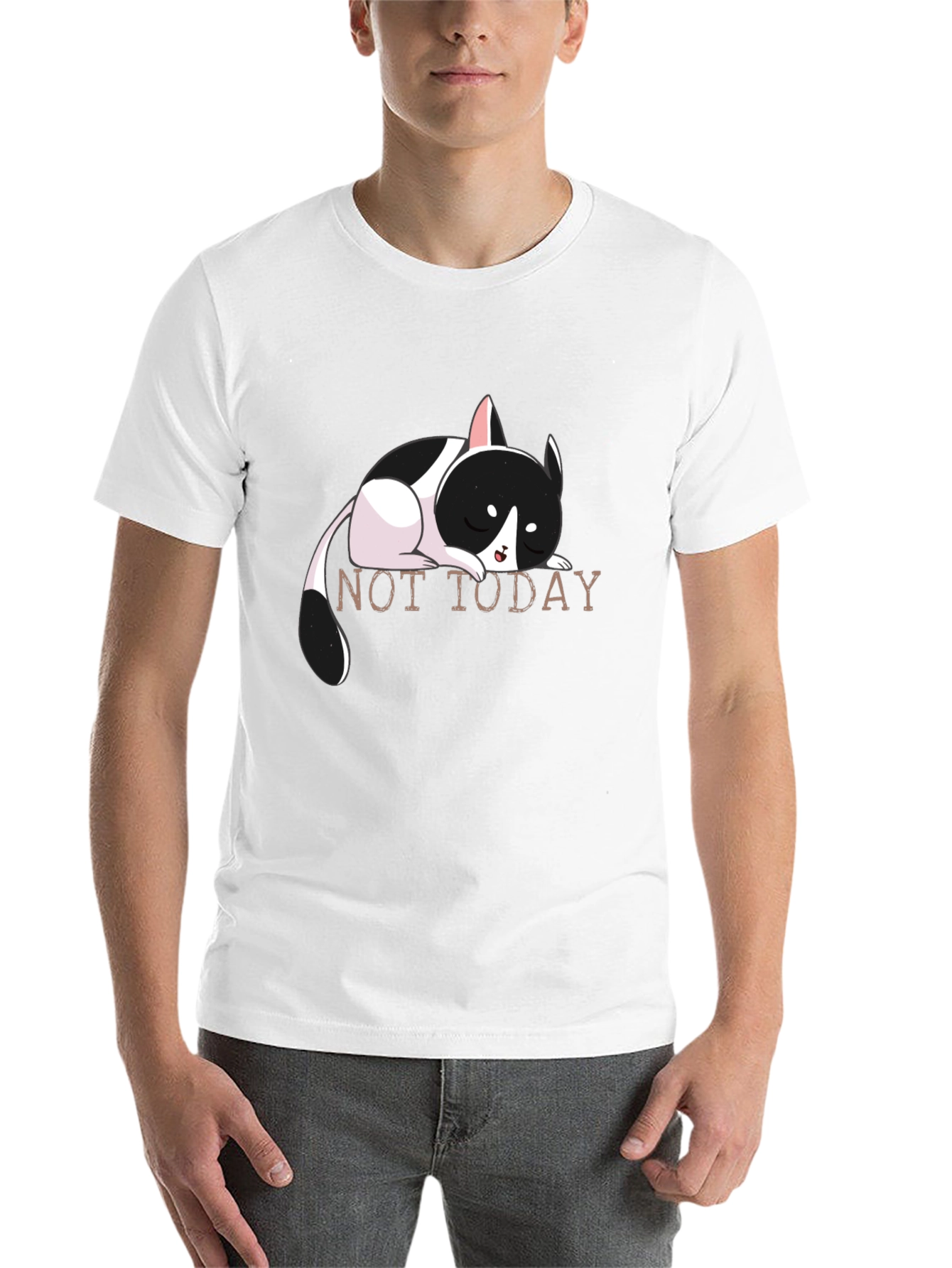 Black Not Today Cat Graphic Tee - Black Cotton T-Shirt view 14