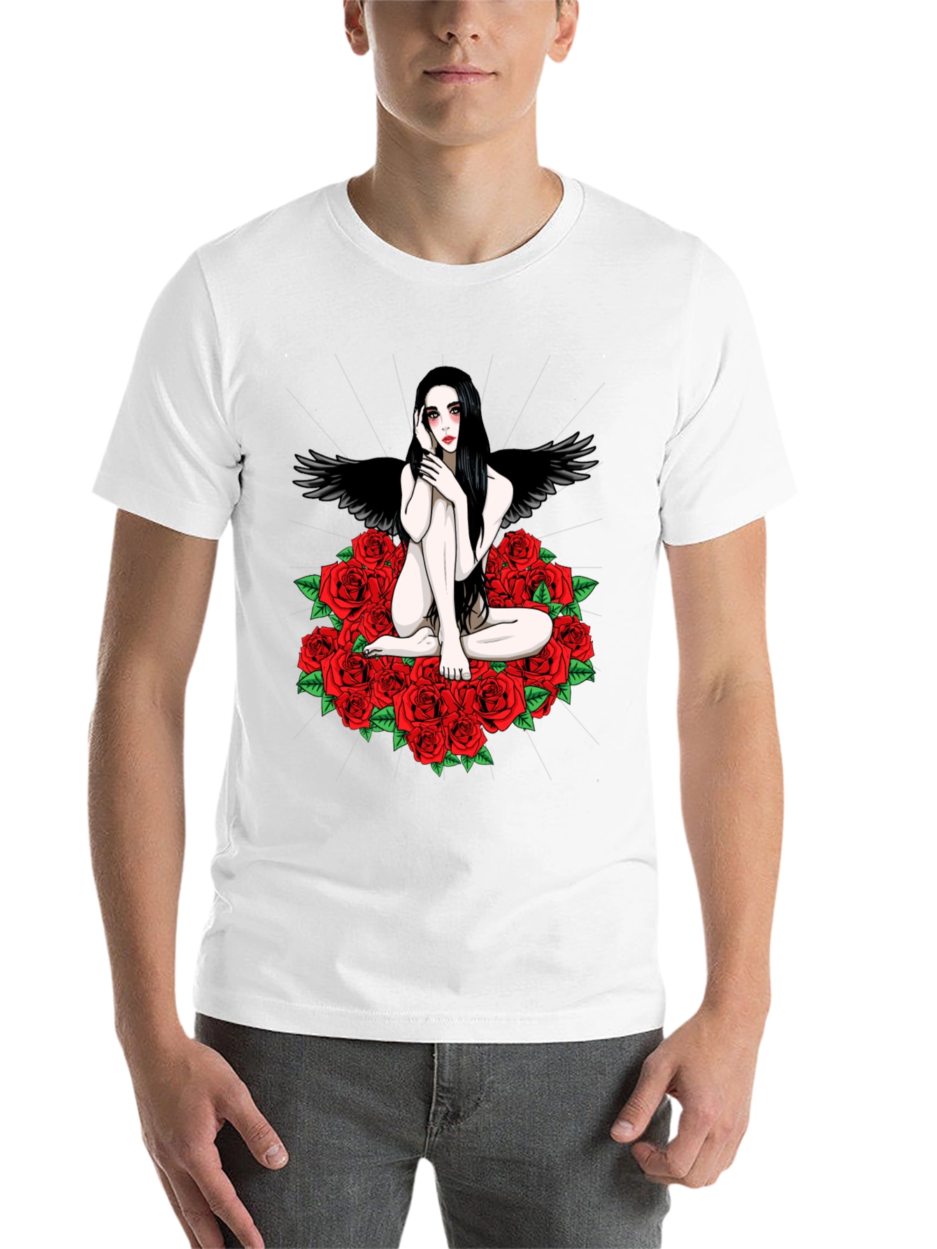 Black Gothic Angel Rose T-Shirt - Dark Fantasy Tee view 14