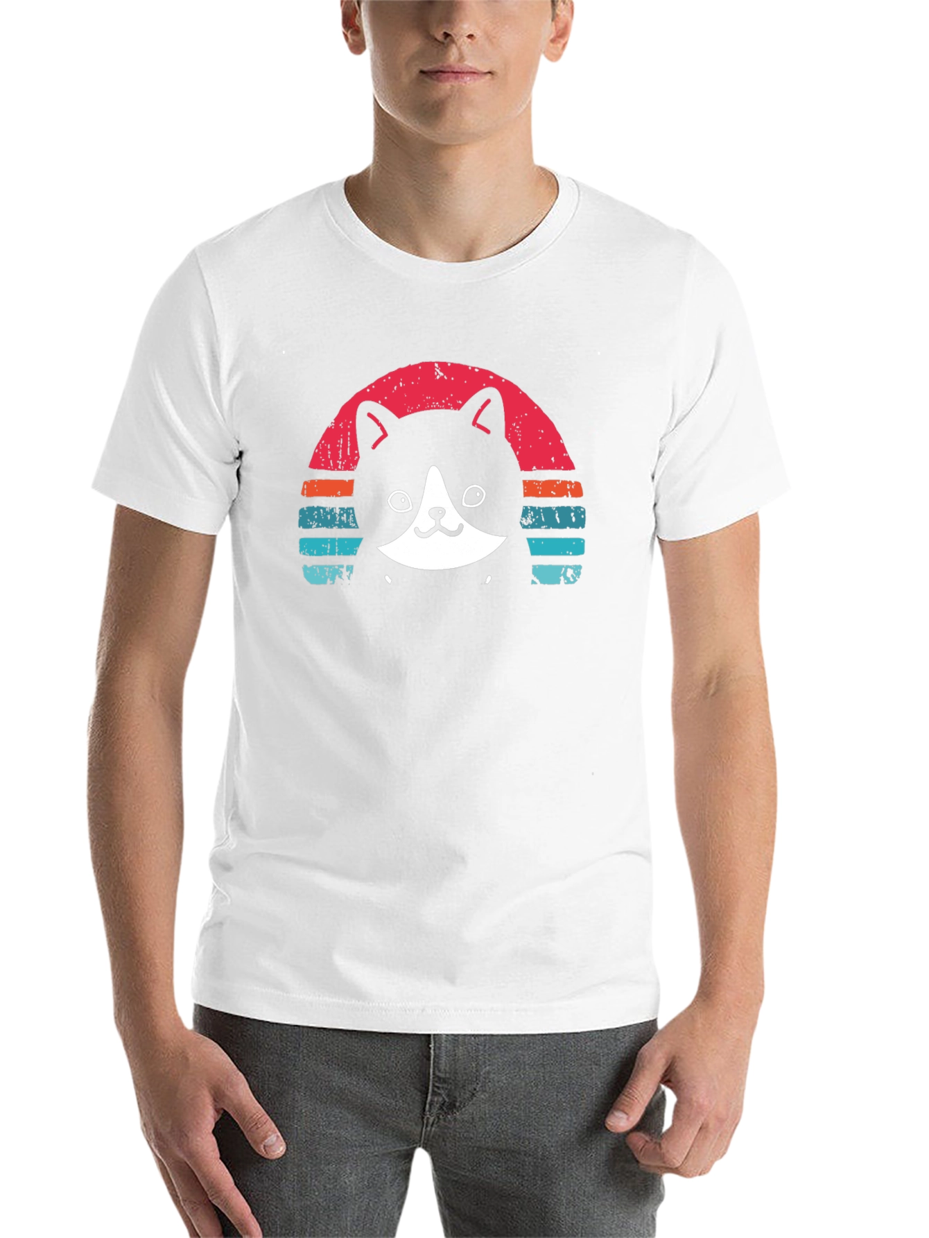 Black Retro Cat T-Shirt - Black Crew Neck Tee view 14