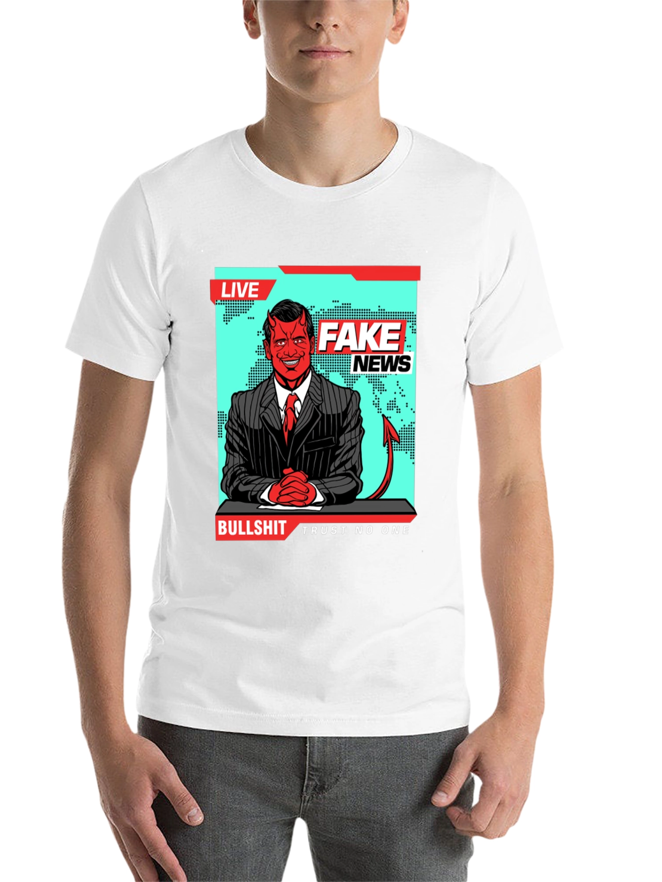 Black Fake News Devil T-Shirt - Trust No One view 14