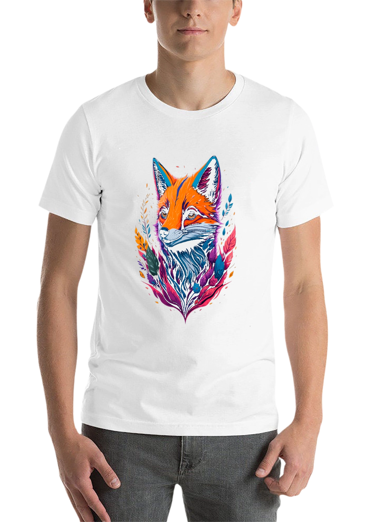 Black Abstract Fox Graphic Tee - Vivid Print view 14