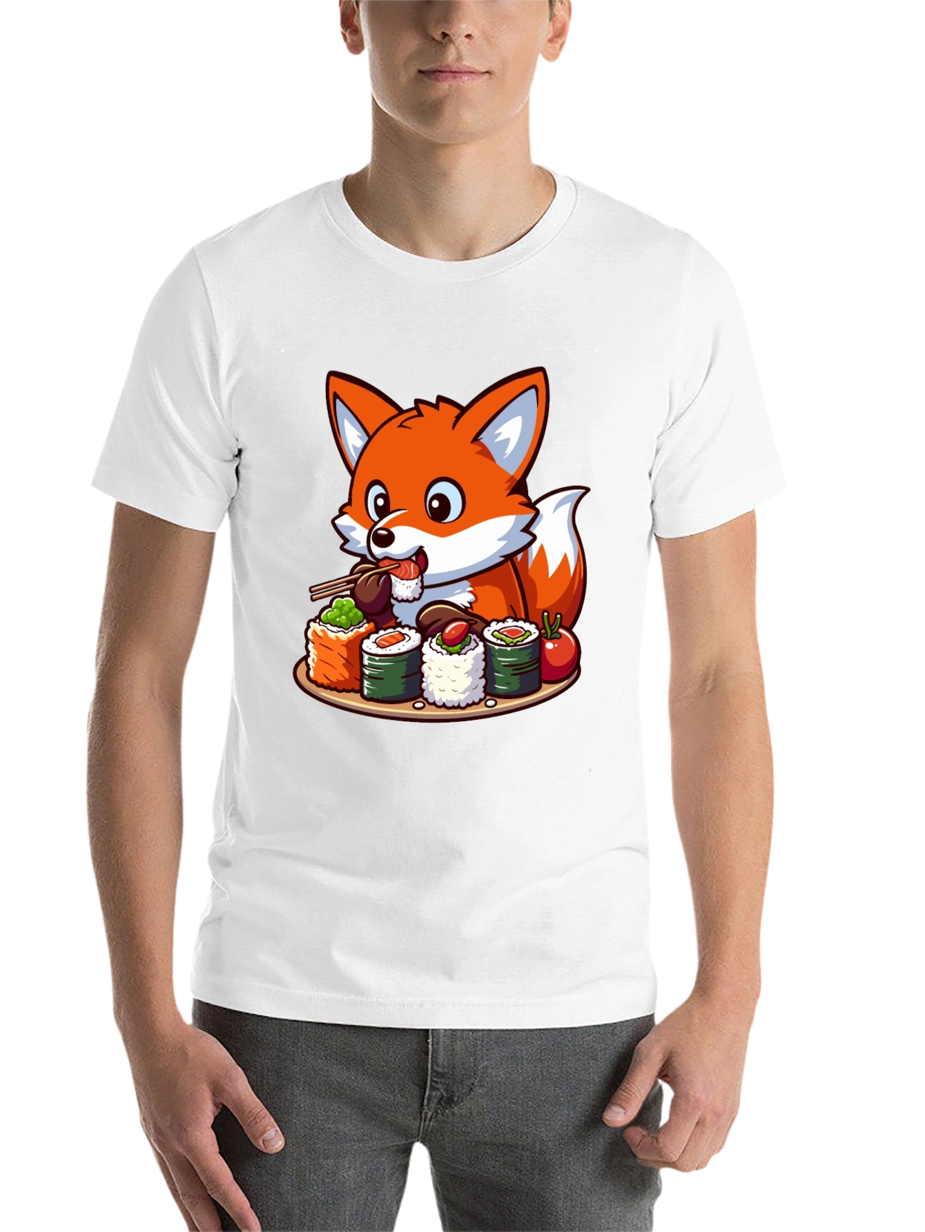 Black Fox Loves Sushi Graphic T-Shirt - Unisex Casual Tee view 14