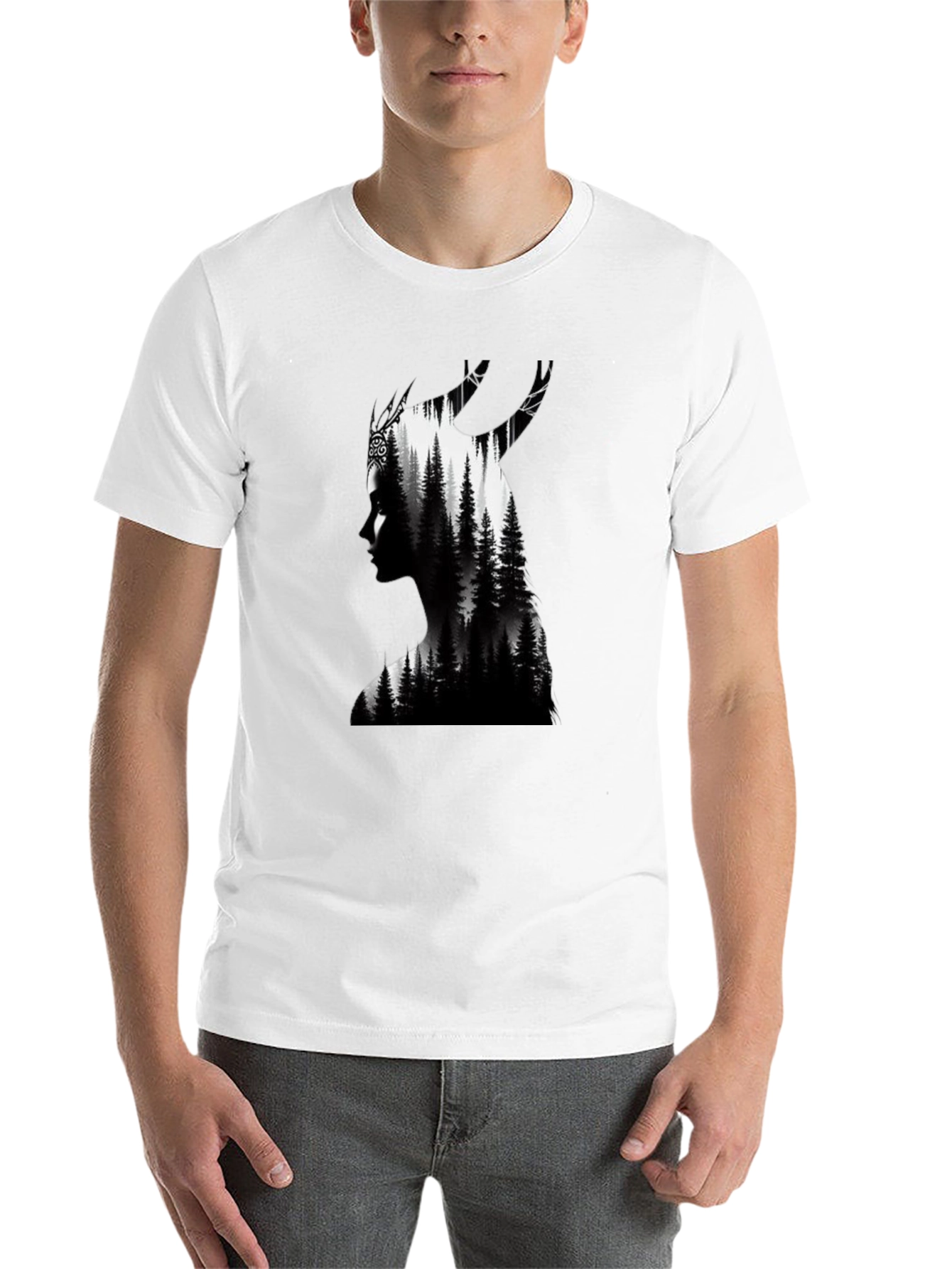 Black Nature Silhouette Graphic Tee - Black Cotton Blend view 14