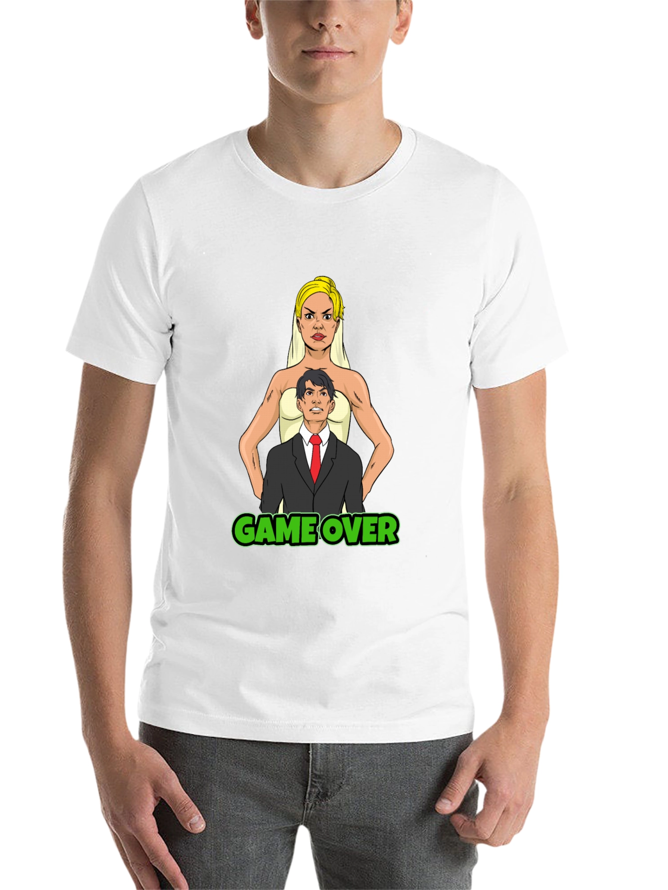Black Game Over Bride & Groom T-Shirt - Funny Wedding Tee view 14