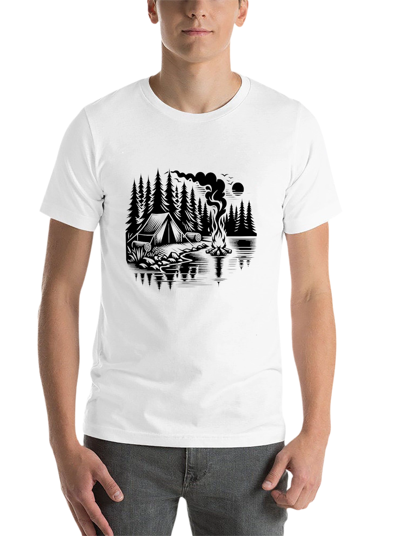 Black Camping Graphic Tee - Nature Lover's Black T-Shirt view 14
