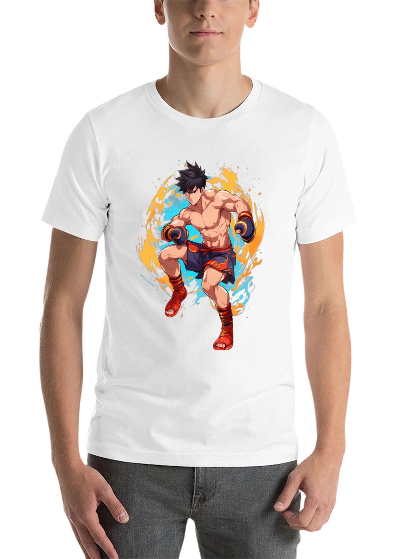 Anime Fighter Graphic Black T-Shirt - 14