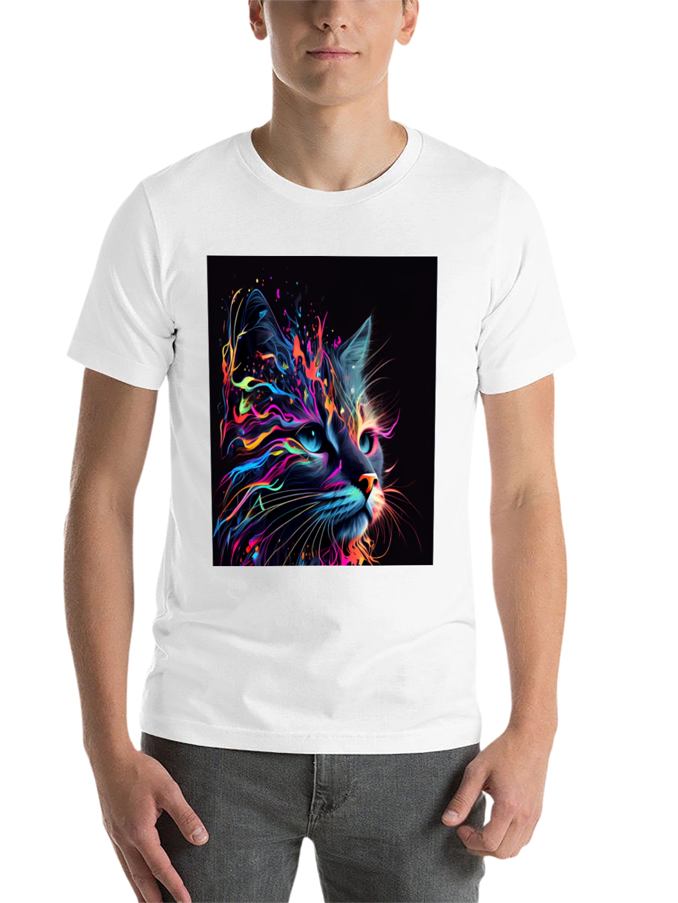 Black Neon Cat Graphic T-Shirt - Unique Design view 14
