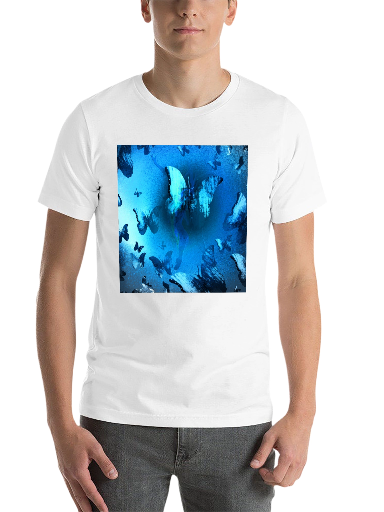 Black Butterfly Blue T-Shirt Graphic Tee view 14