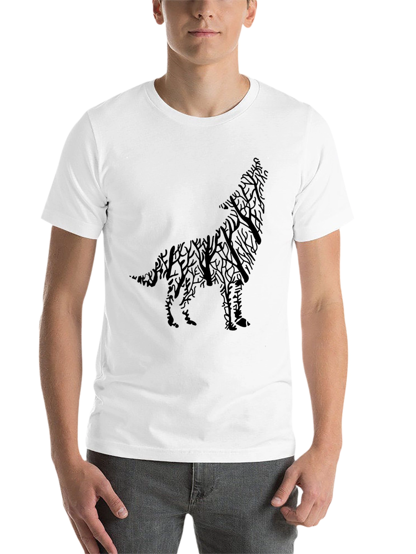 Black Wolf Silhouette Tree Branch Graphic Tee - Black view 14