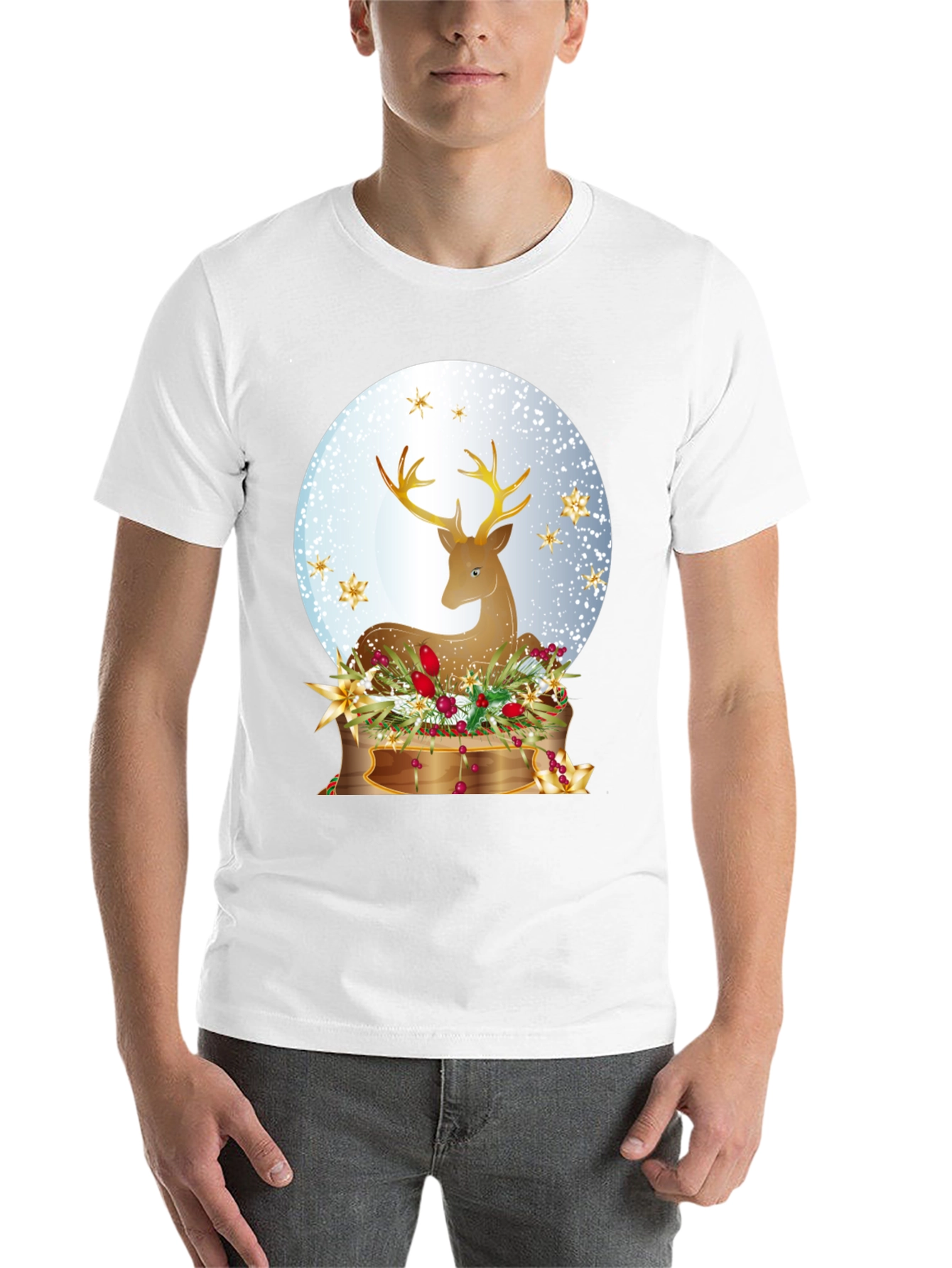 Black Festive Deer Graphic T-Shirt - Holiday Season Apparel view 14