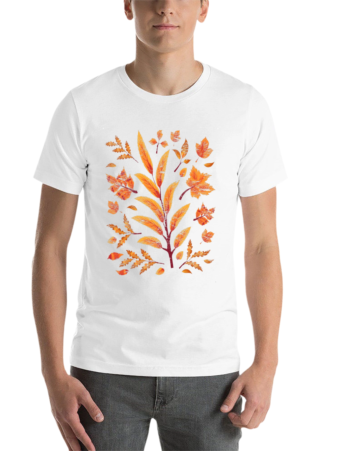 Black Autumn Leaves Graphic Print Black T-Shirt view 14