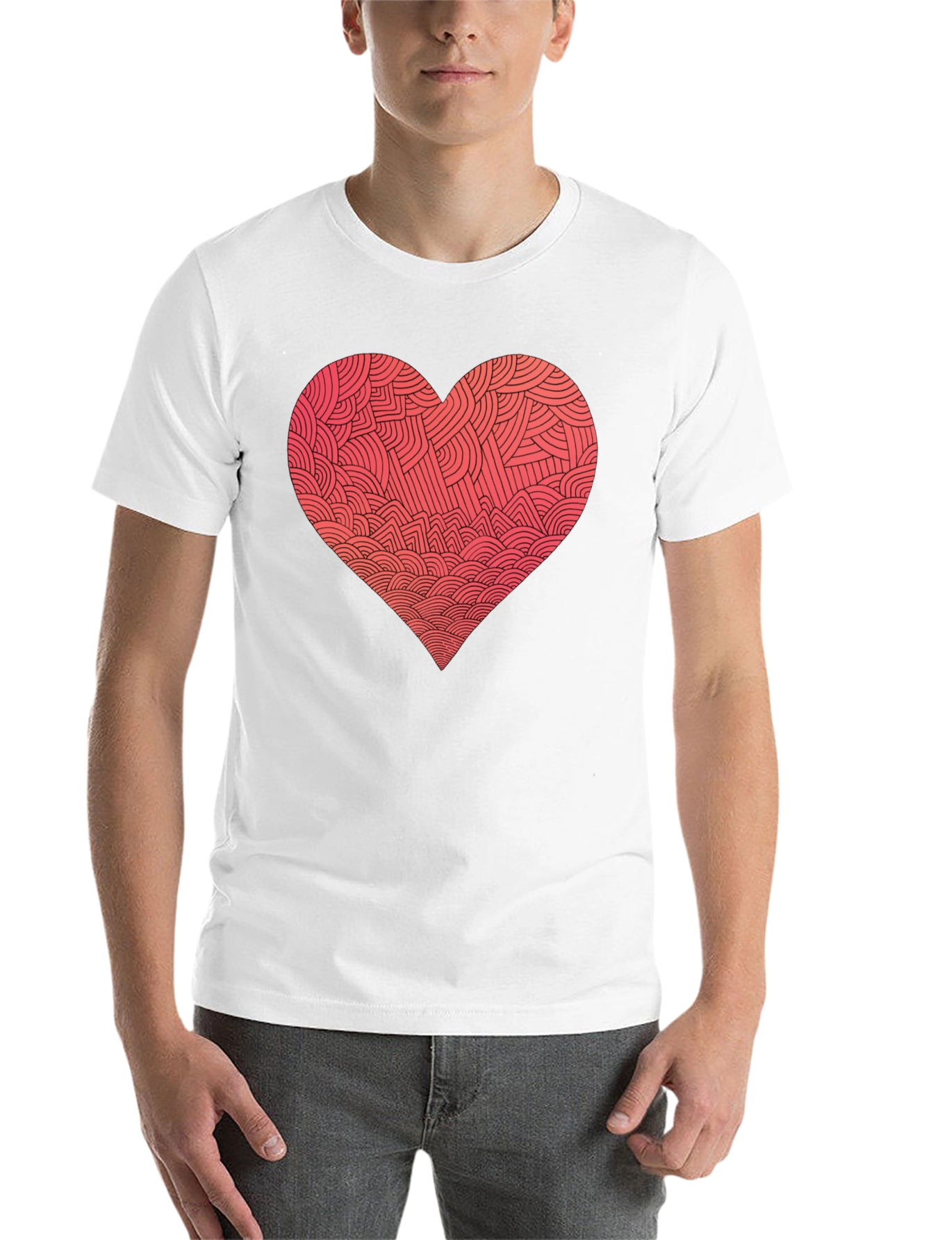 Black Heart Pattern Graphic Tee - Men's Black T-Shirt view 14
