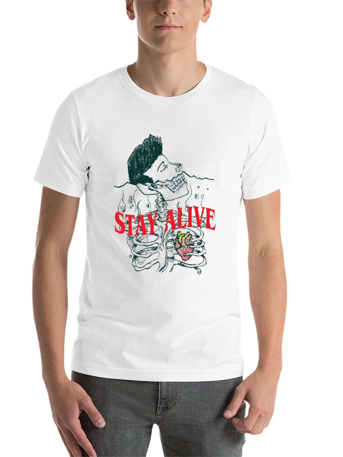 Black Stay Alive Graphic Tee - Black Crew Neck Cotton T-Shirt view 14