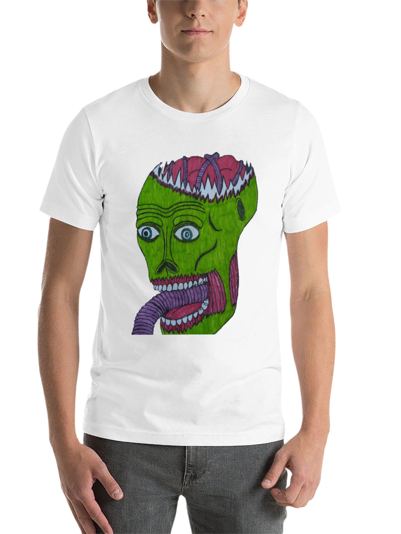 Black Grotesque Green Head Graphic T-Shirt view 14