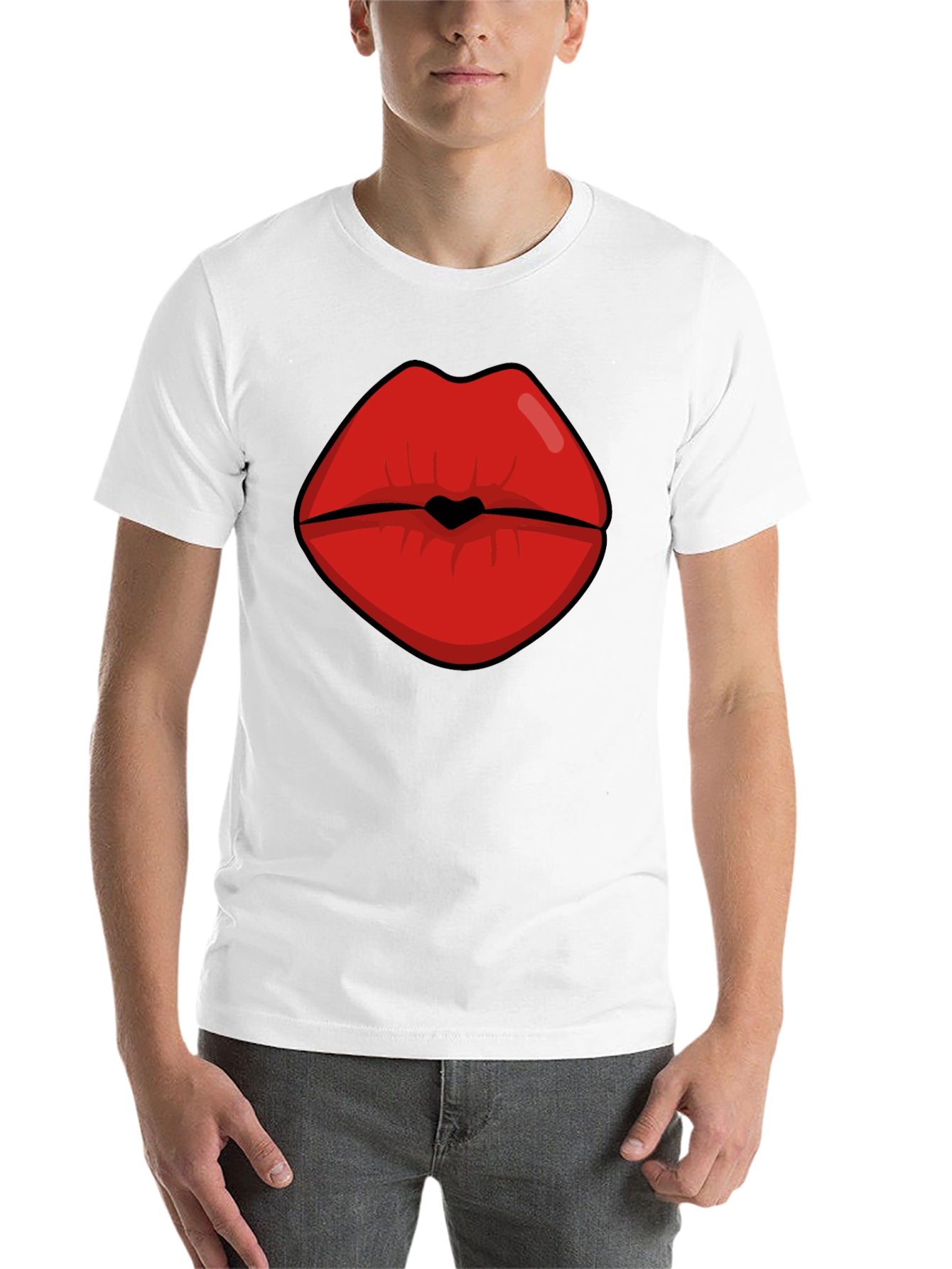 Black Bold Lips Graphic Tee - Black Cotton Blend view 14